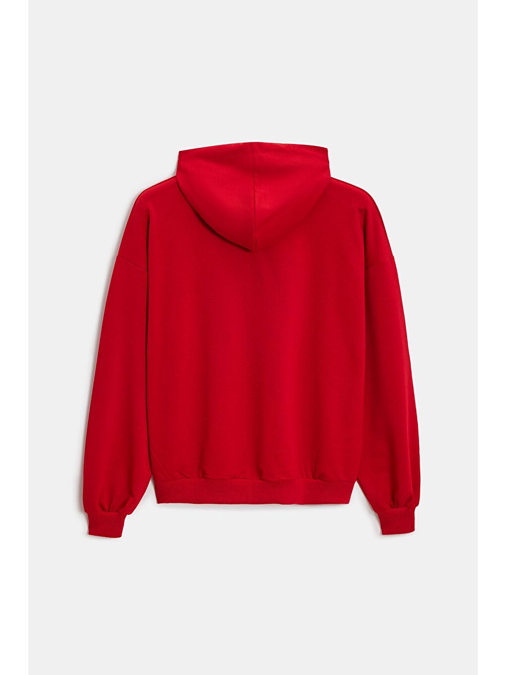 Kırmızı Kadın Oversize Kapüşonlu Basic Hoodie Sweatshirt-4