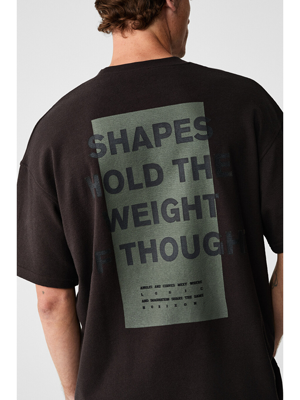 Kahverengi Angles Erkek %100 Organik Pamuk Baskılı Bisiklet Yakalı Oversize Acı Kahve T-shirt-1