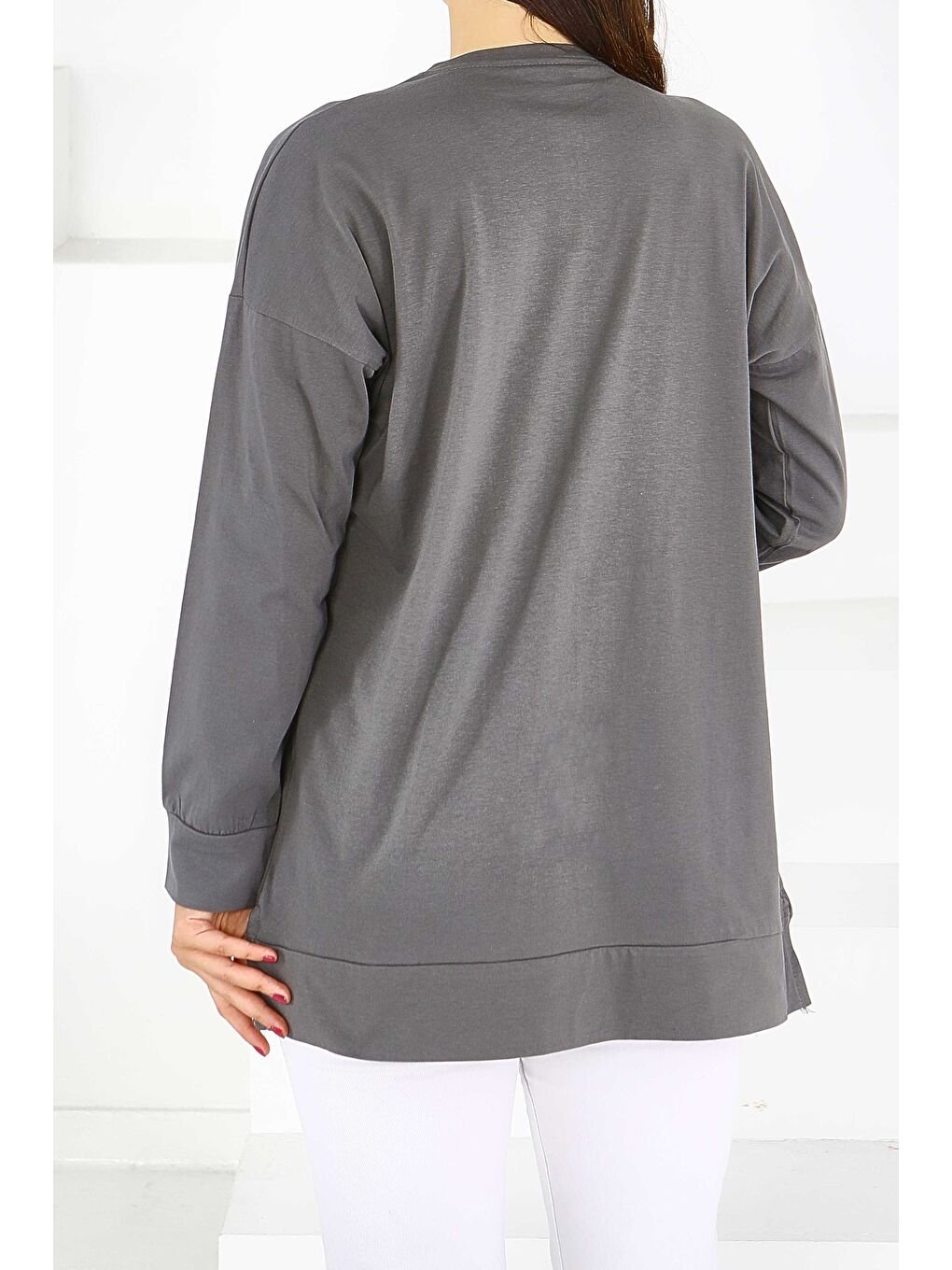 Uzun Kollu Baskılı Süprem Tunik Antrasit - 27584-3