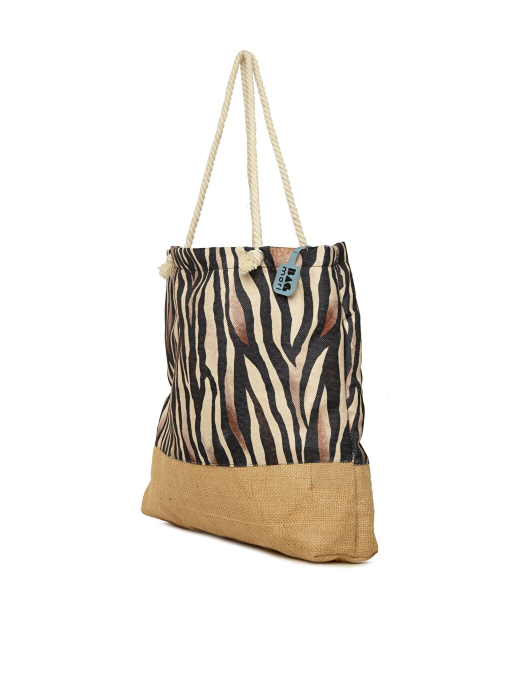 Kahverengi Baskılı Jüt Garnili Plaj Çantası-1