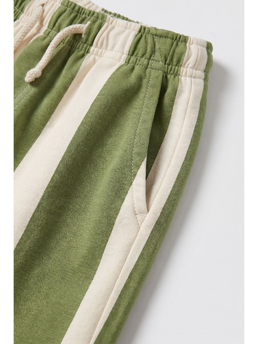 Unisex Çocuk Pamuklu Yeşil Ekru Çizgili Pantolon-3
