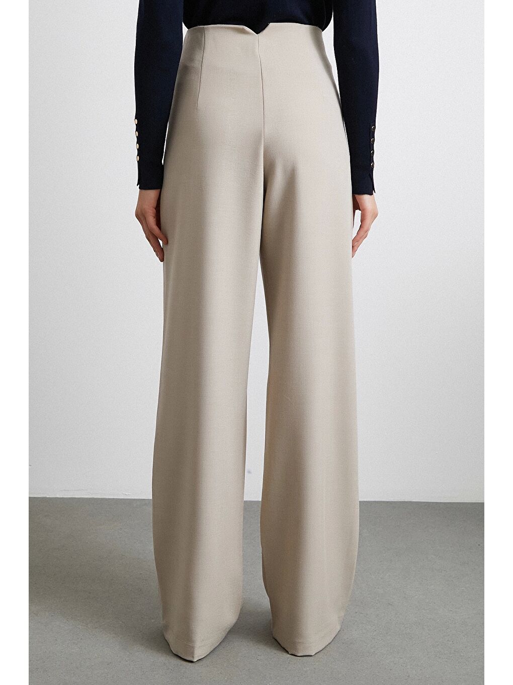 Bej Yüksek Bel Geniş Paça Pantolon Vizon-5