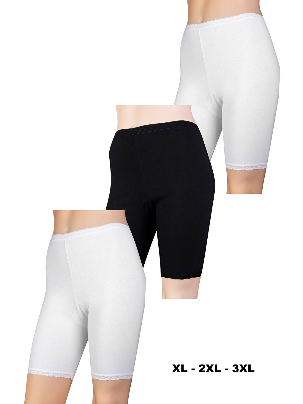 Siyah Düz Paçası Dantelli Boxer Külot 3'Lü Paket