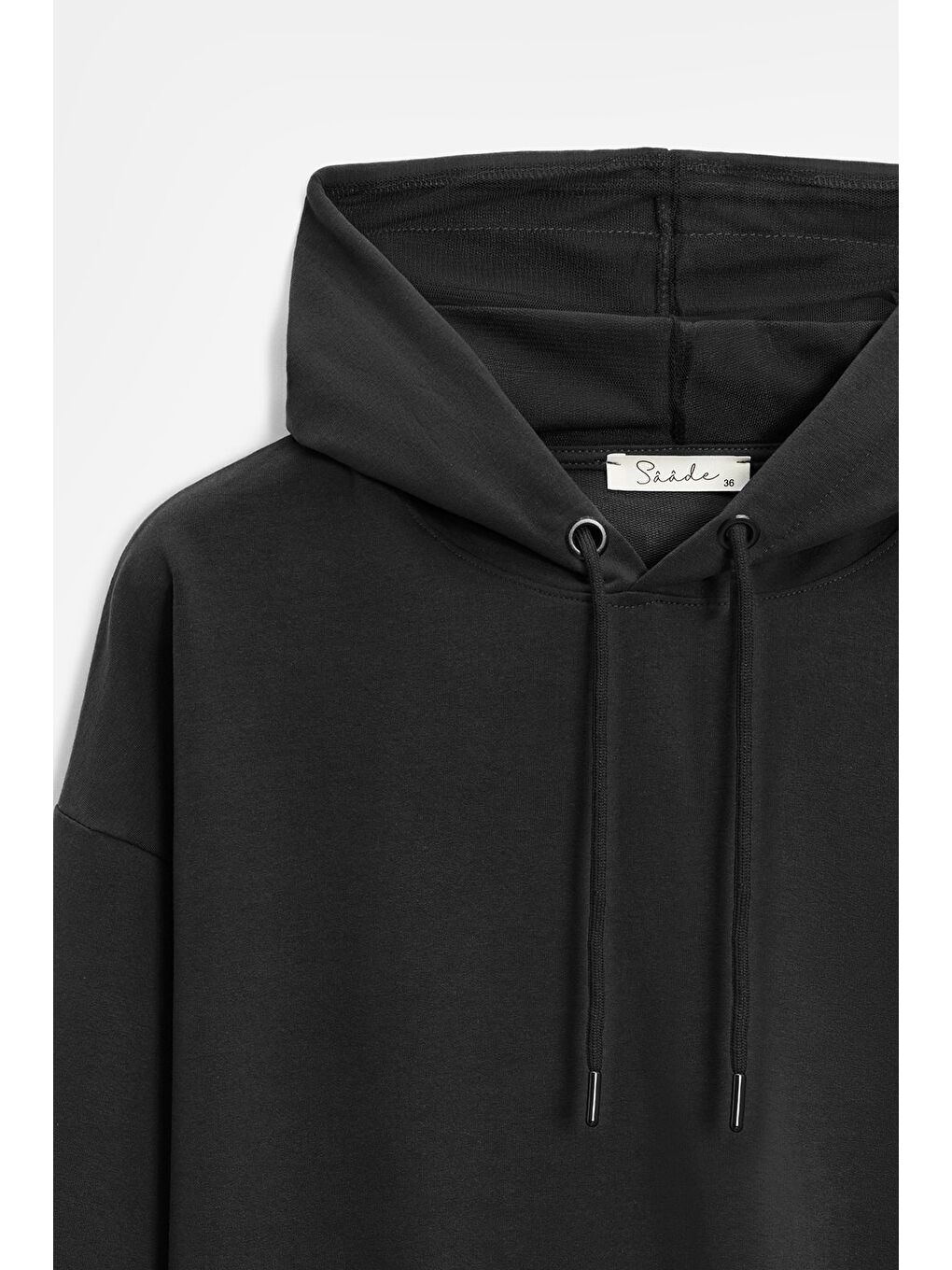 Siyah Kadın Oversize Kapüşonlu Basic Hoodie Sweatshirt-1