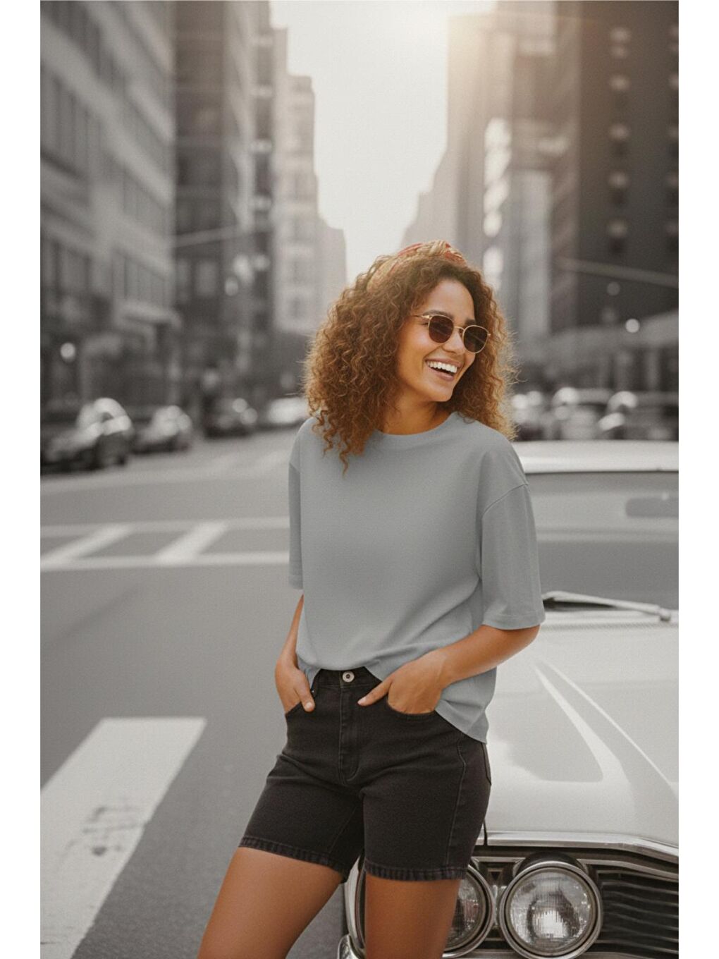 Gri Mily Kadın Oversize Basic Bisiklet Yaka Pamuklu T-Shirt Rahat Kesim Unisex Sevgili Kombini