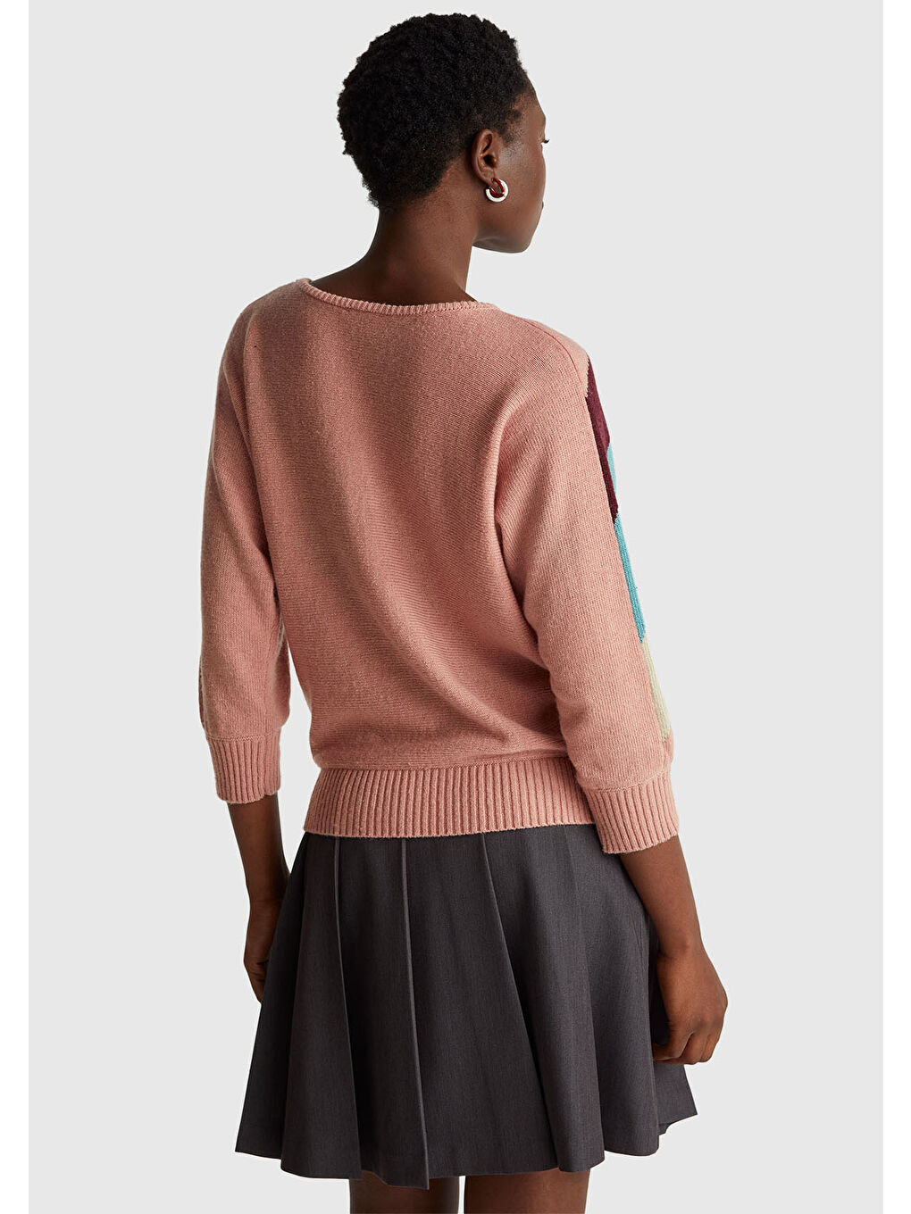 Pembe Kadın Gül Kurusu Kaşmir Karışımlı Desenli Kayık Yaka Stranger Things Kazak-2