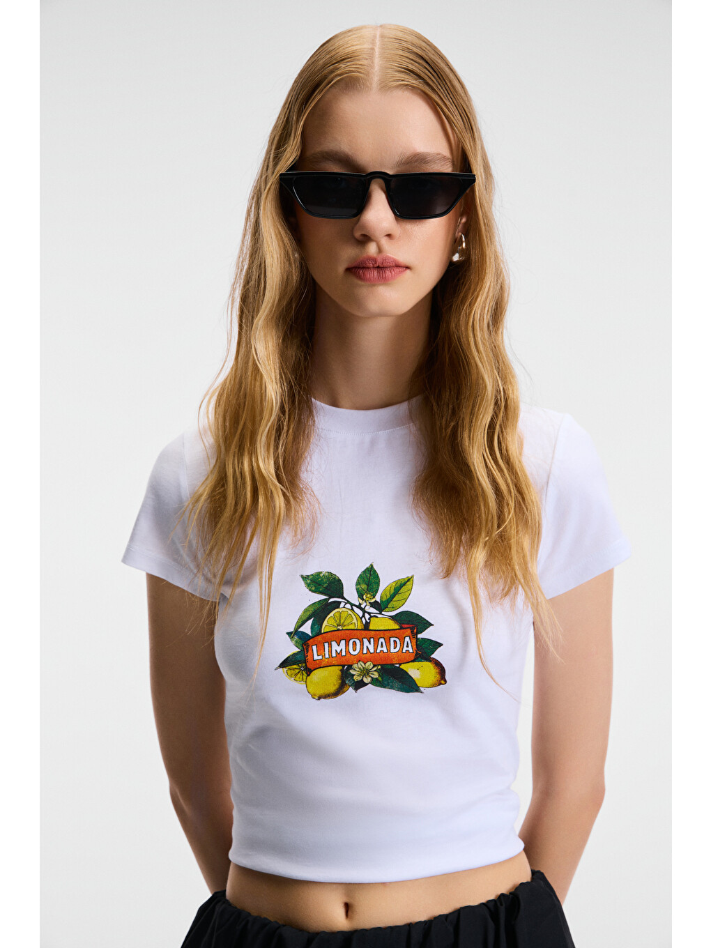 Beyaz TESSIRA Kadın %100 Pamuk Bisiklet Yaka Baskılı Slim Fit BEYAZ T-Shirt-2