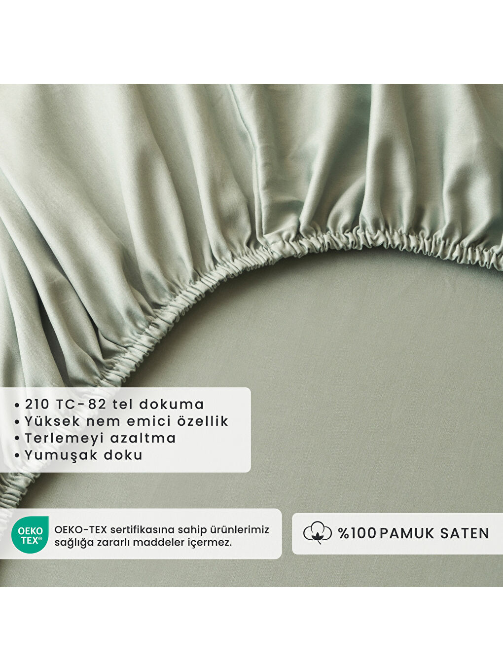 %100 Pamuk Saten Supreme Çift Kişilik Lastikli Çarşaf Koyu Yeşil (160x200x35 cm)-1