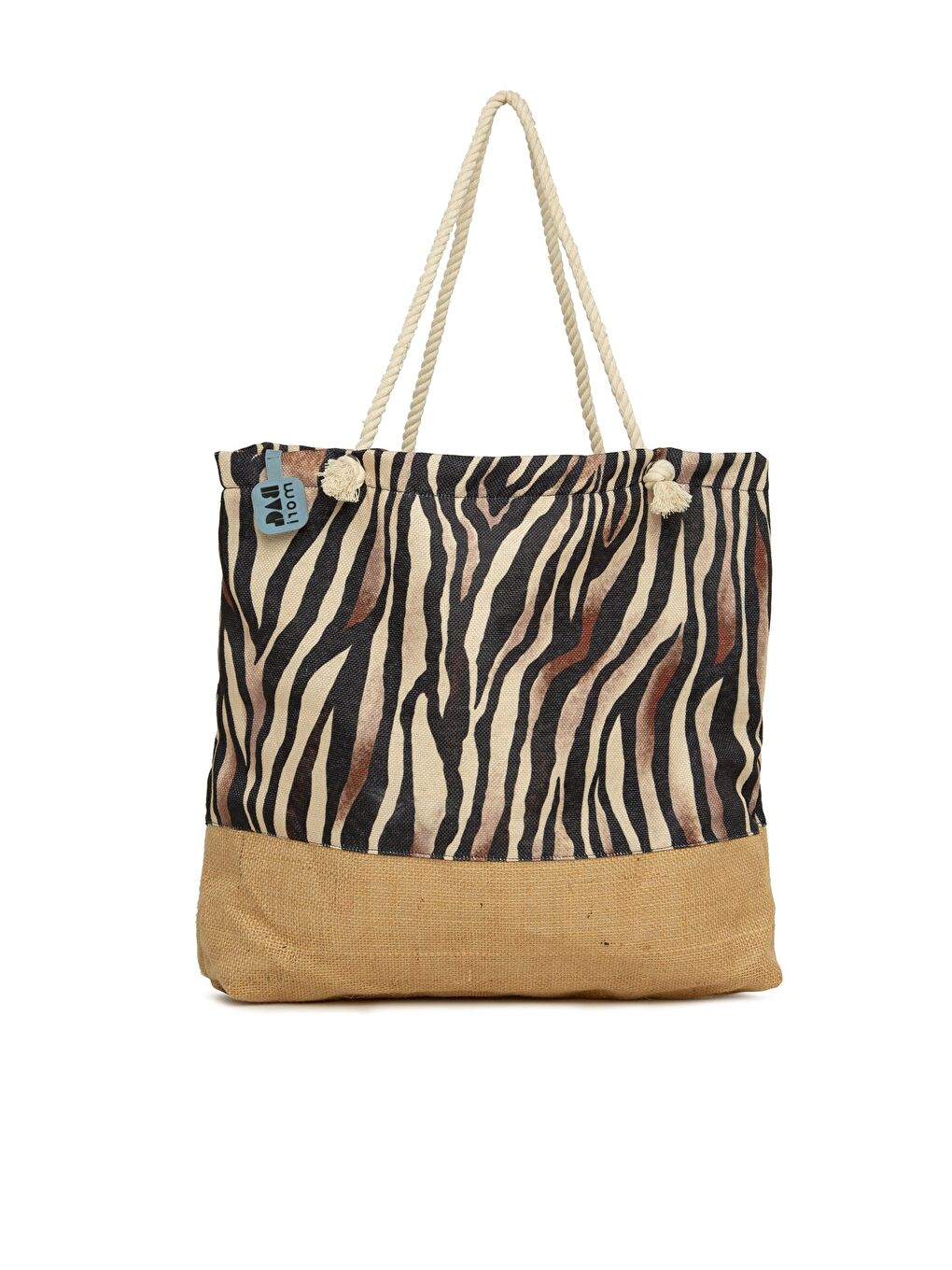 Kahverengi Baskılı Jüt Garnili Plaj Çantası-2