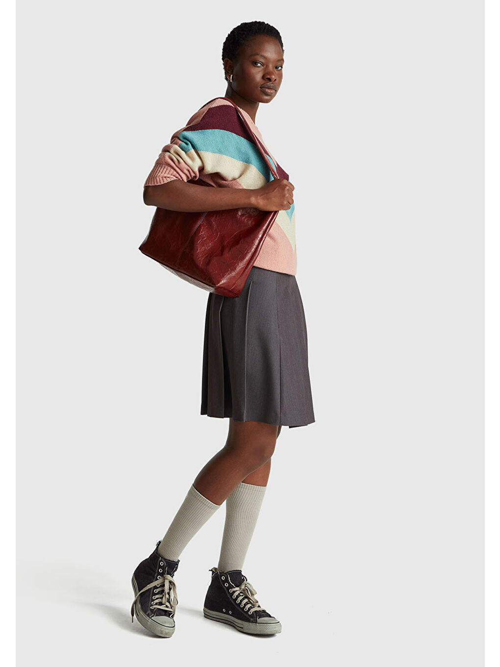 Pembe Kadın Gül Kurusu Kaşmir Karışımlı Desenli Kayık Yaka Stranger Things Kazak-4