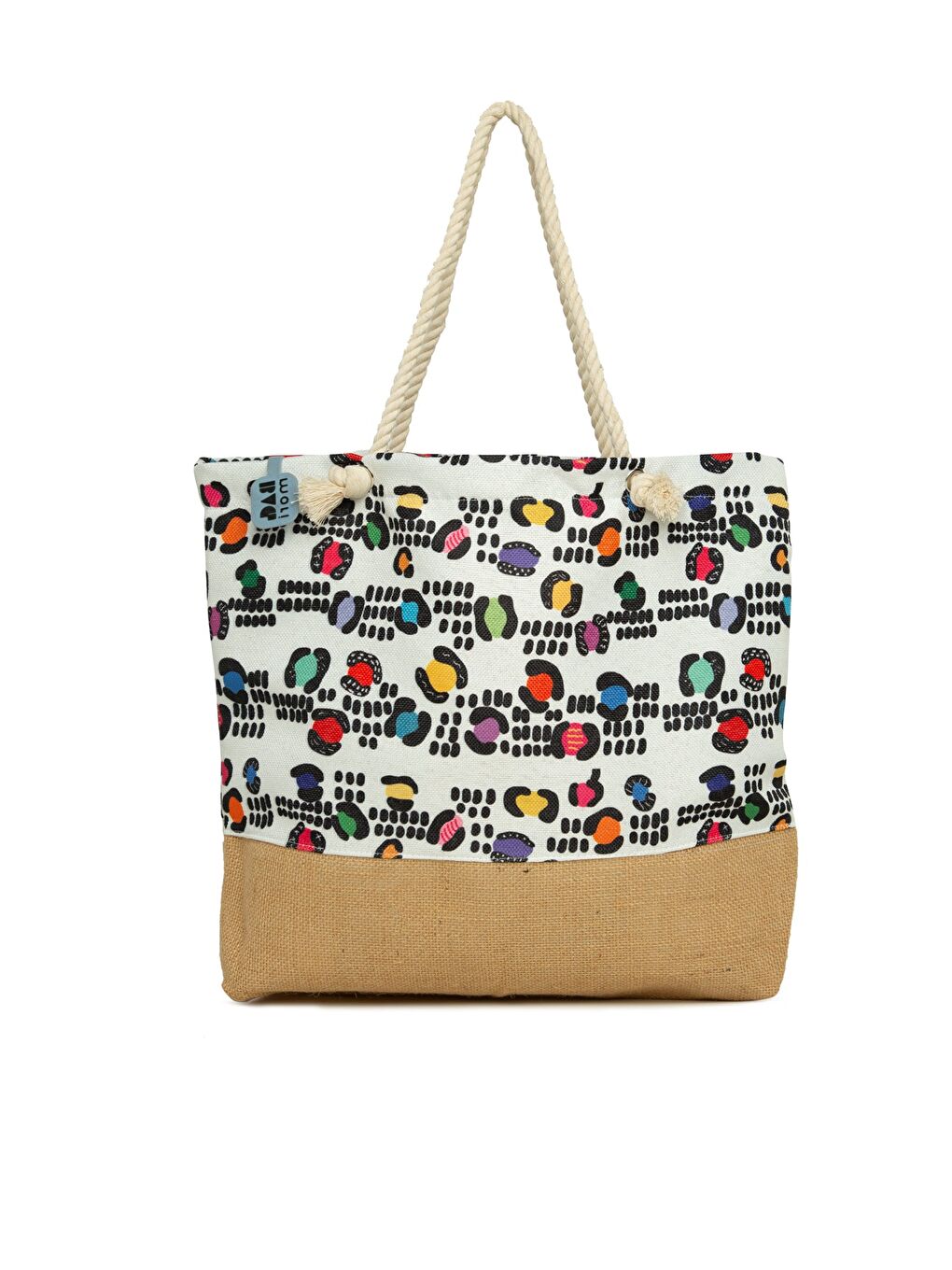 Karışık Baskılı Jüt Garnili Plaj Çantası-2