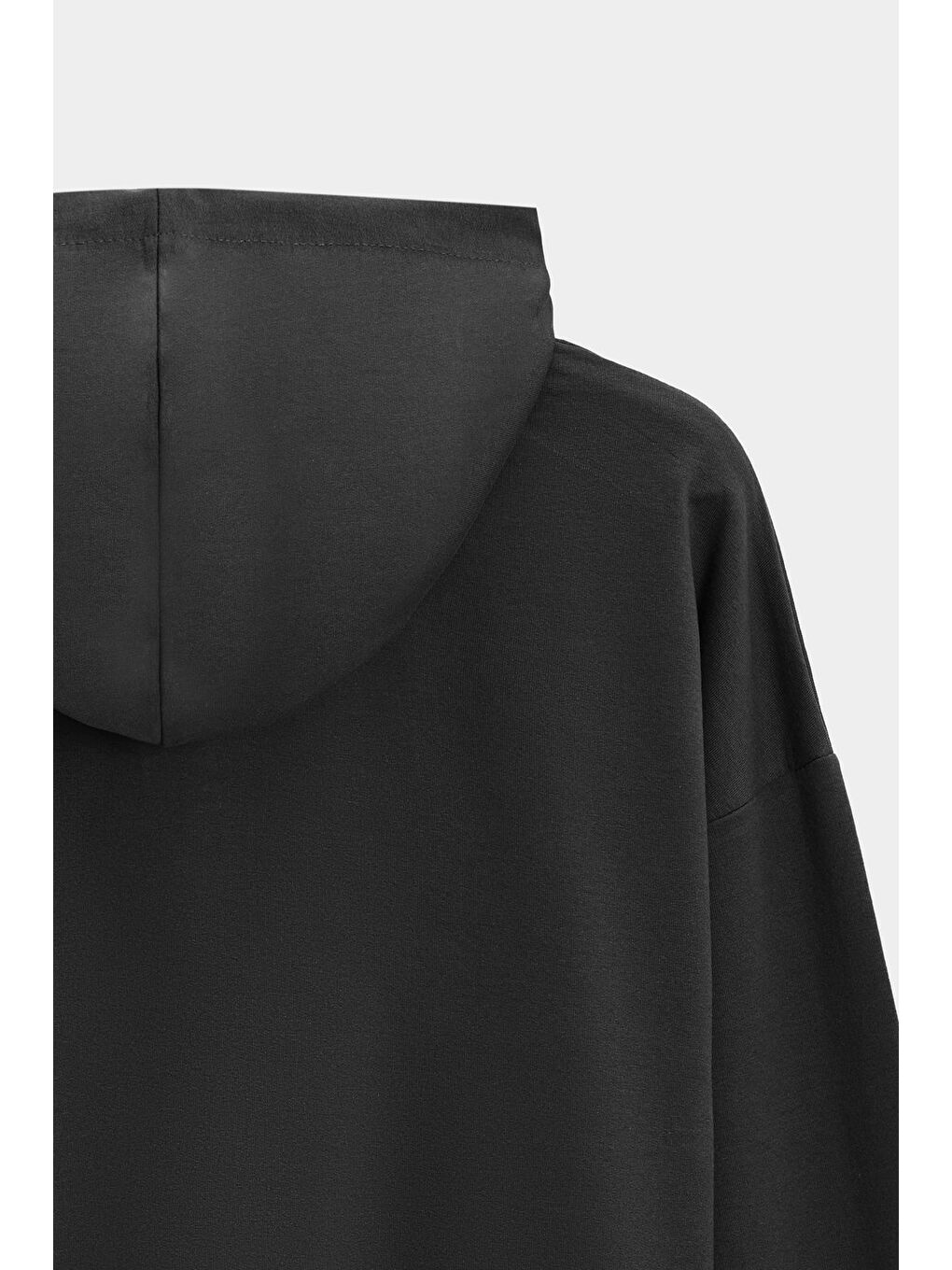 Siyah Kadın Oversize Kapüşonlu Basic Hoodie Sweatshirt-3