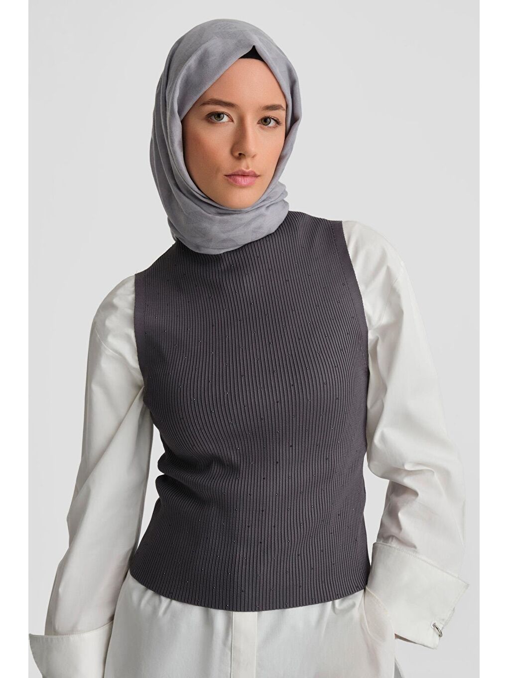 Gri Taşlı Triko 24Kd2807 Füme