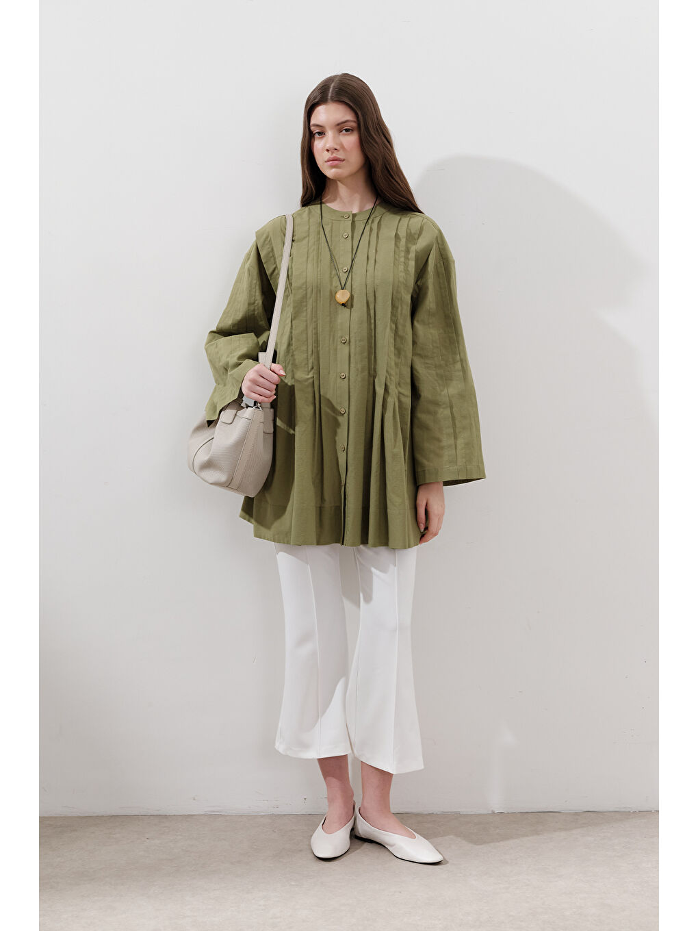 Nervürlü Geniş Kollu Tunik Yeşil-1