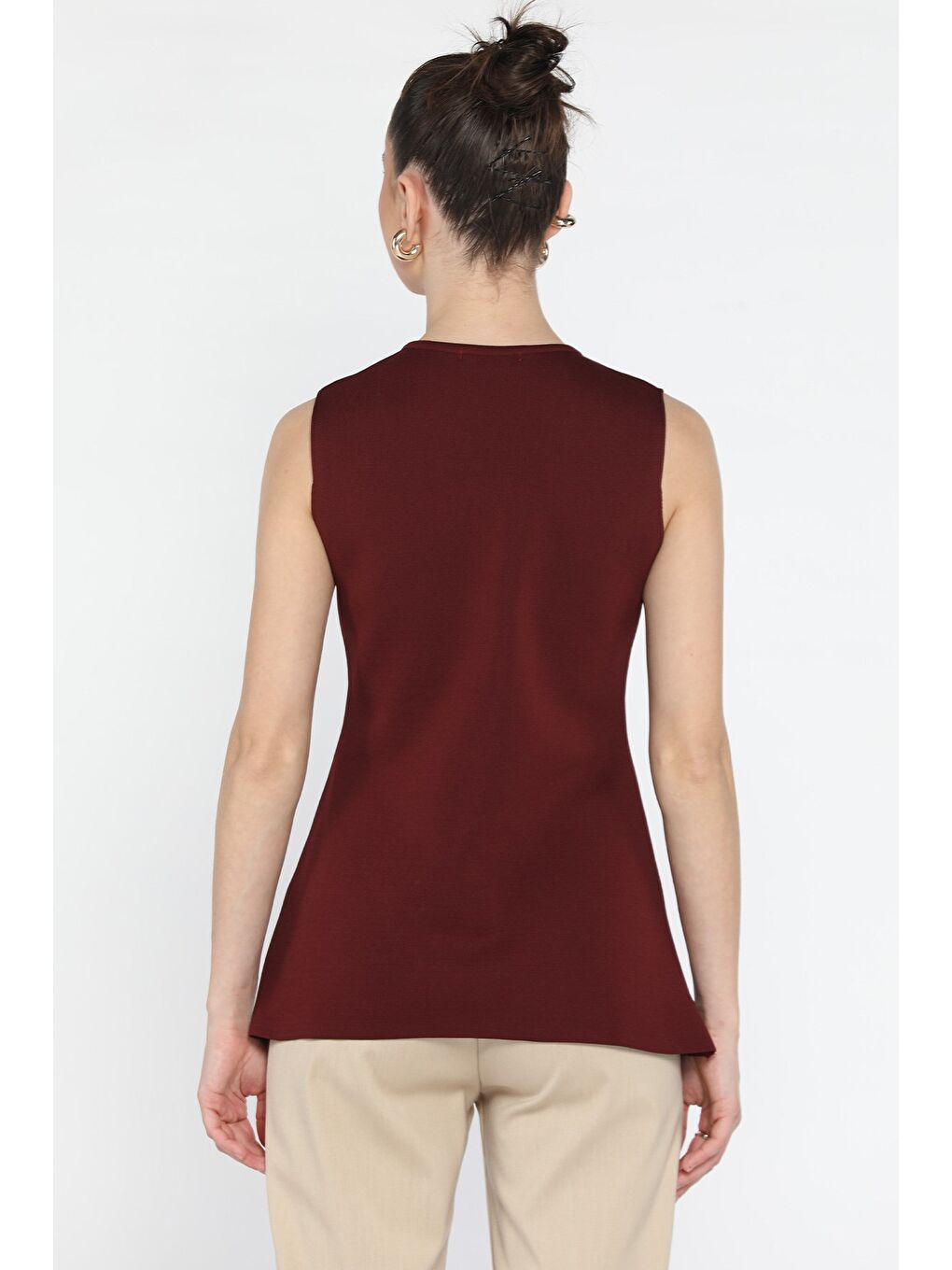 Bordo Kadın Bisiklet Yaka Düğmeli Triko Yelek (s-m-l Beden Uyumludur)-2