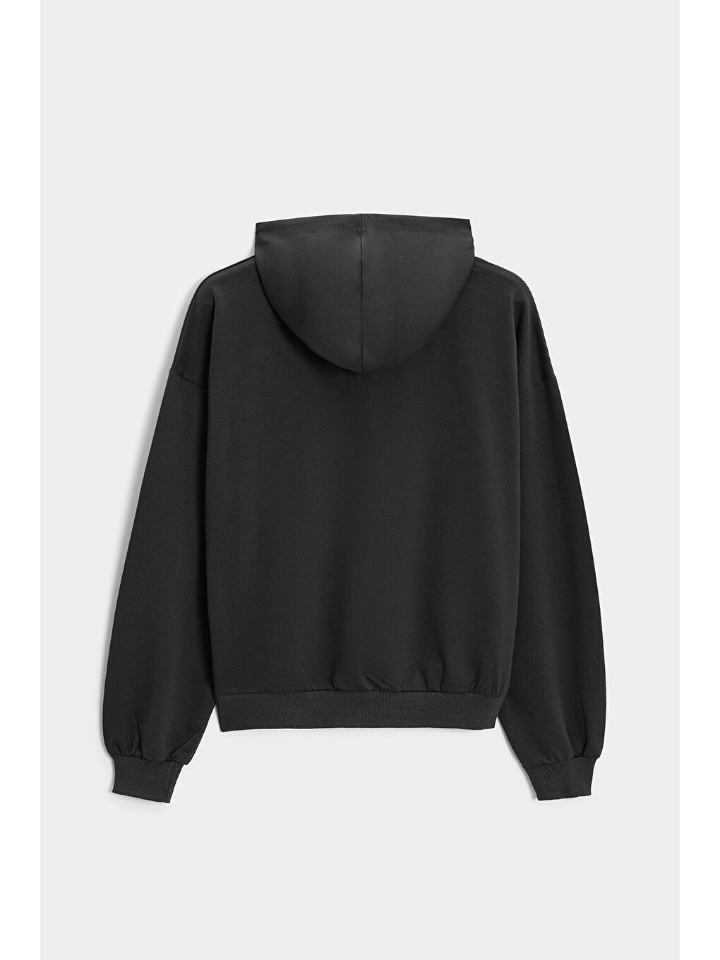 Siyah Kadın Oversize Kapüşonlu Basic Hoodie Sweatshirt-4