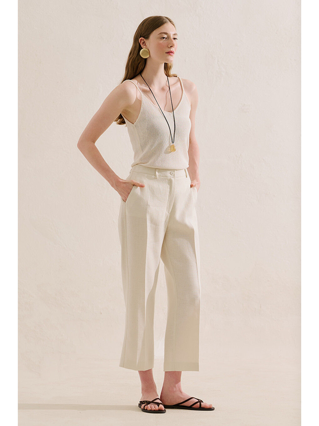 Keten Klasik Pantolon Bej-3