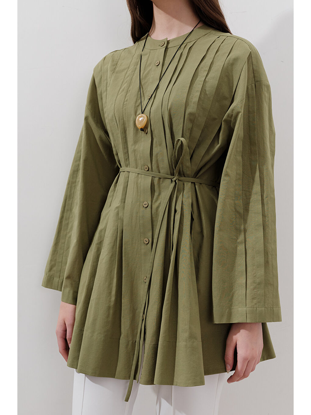 Nervürlü Geniş Kollu Tunik Yeşil-2