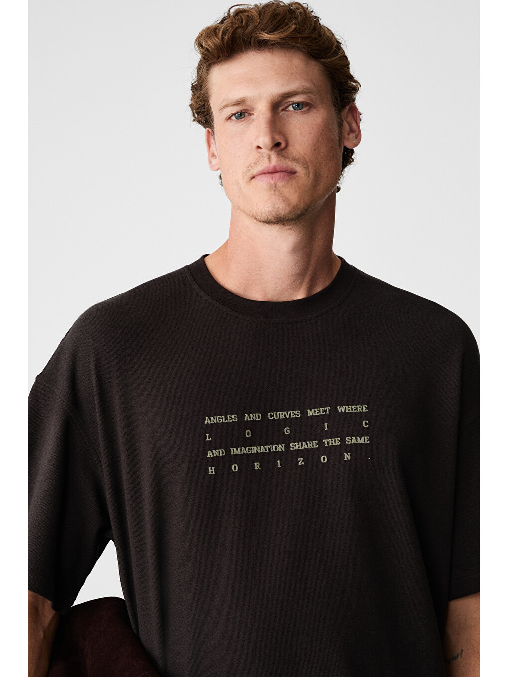 Kahverengi Angles Erkek %100 Organik Pamuk Baskılı Bisiklet Yakalı Oversize Acı Kahve T-shirt-3