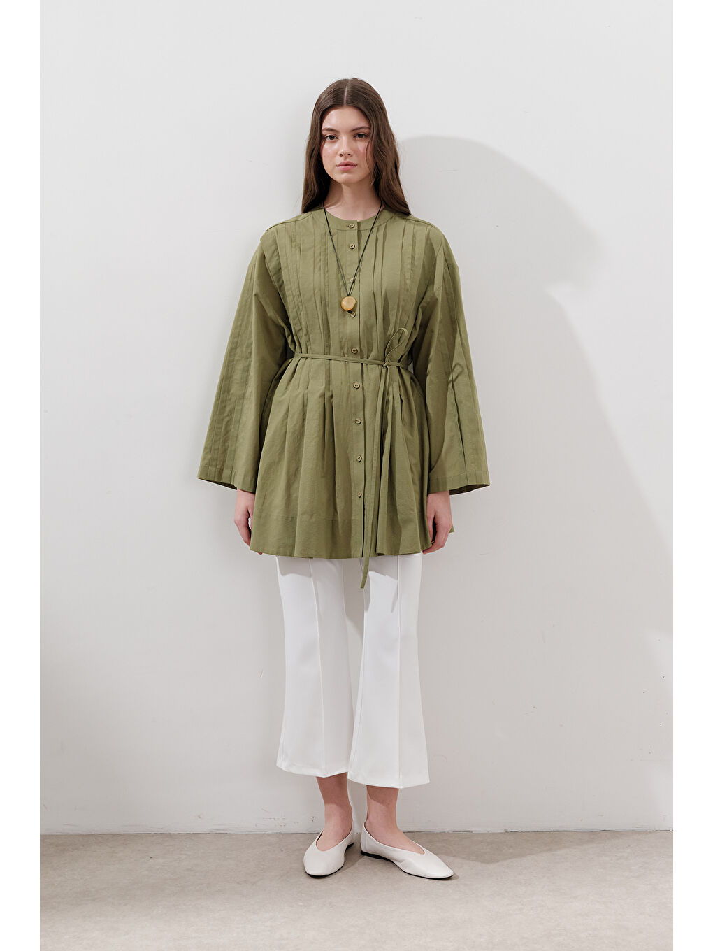 Nervürlü Geniş Kollu Tunik Yeşil-3