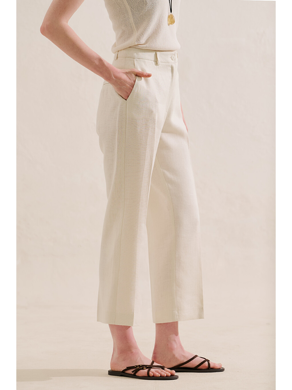 Keten Klasik Pantolon Bej-6