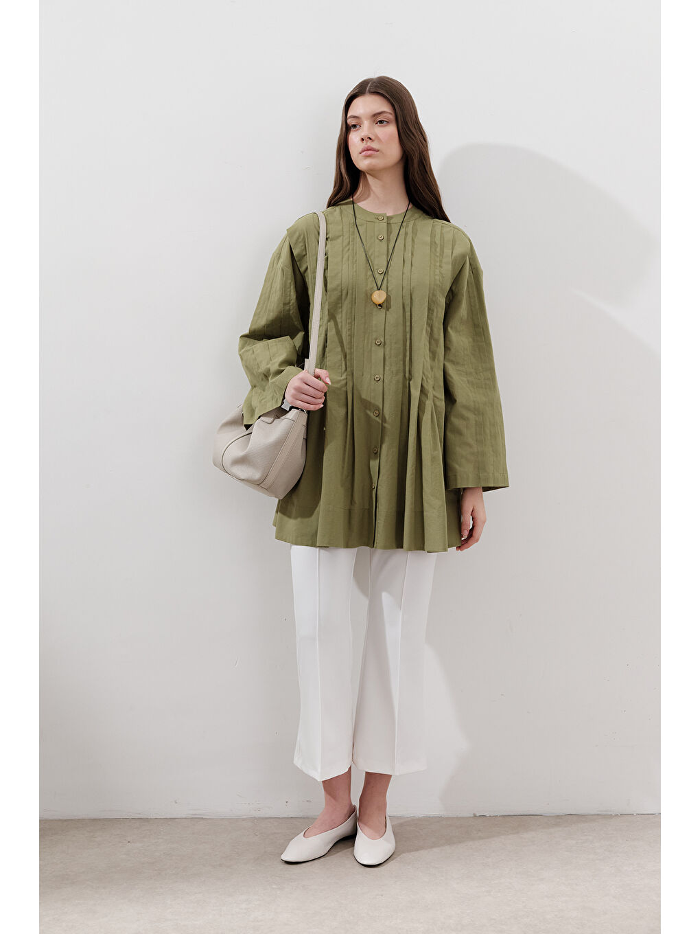 Nervürlü Geniş Kollu Tunik Yeşil-4