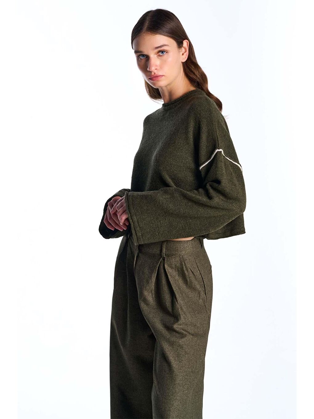 Haki Basic Triko Kazak-1