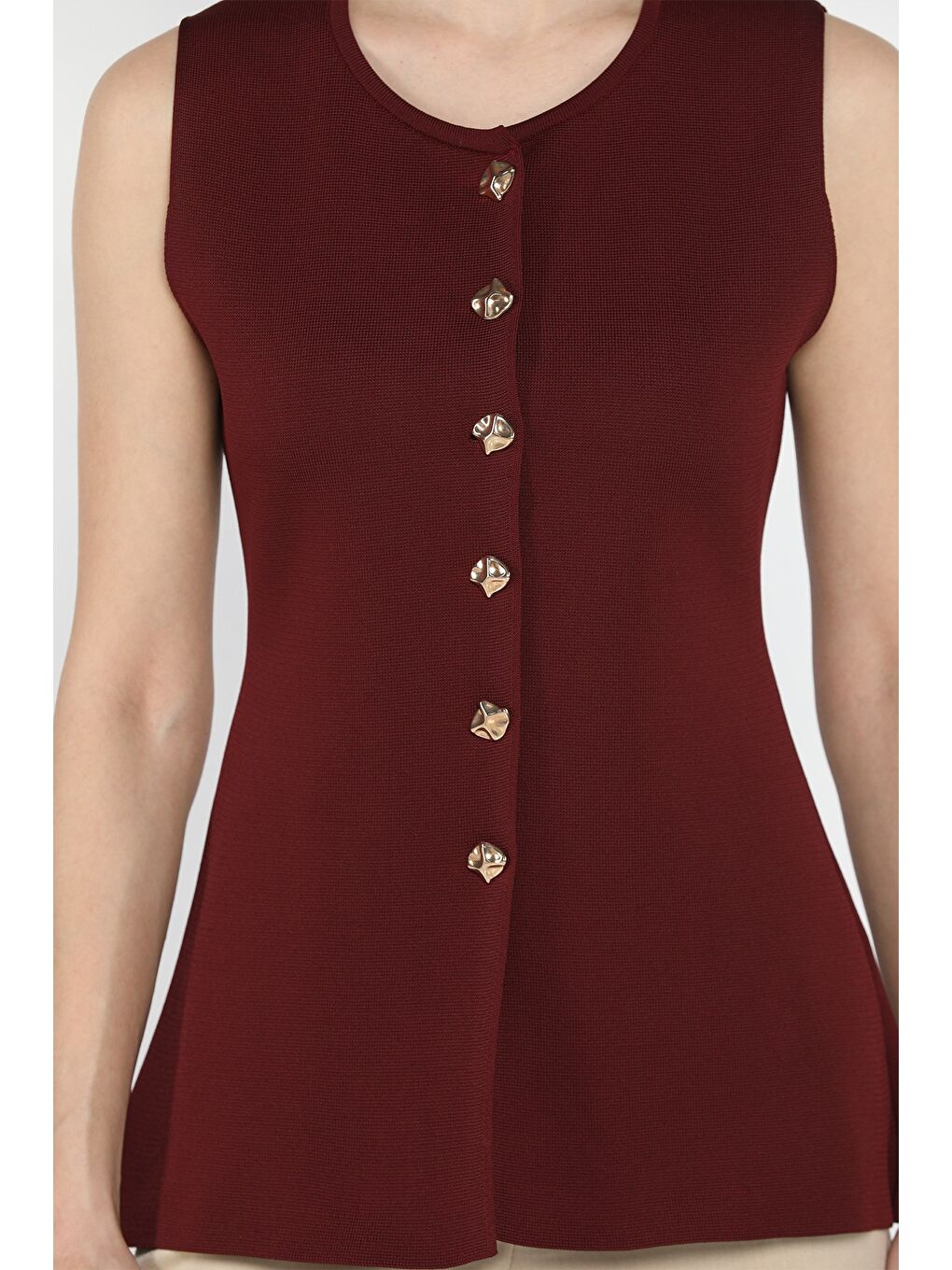 Bordo Kadın Bisiklet Yaka Düğmeli Triko Yelek (s-m-l Beden Uyumludur)-3