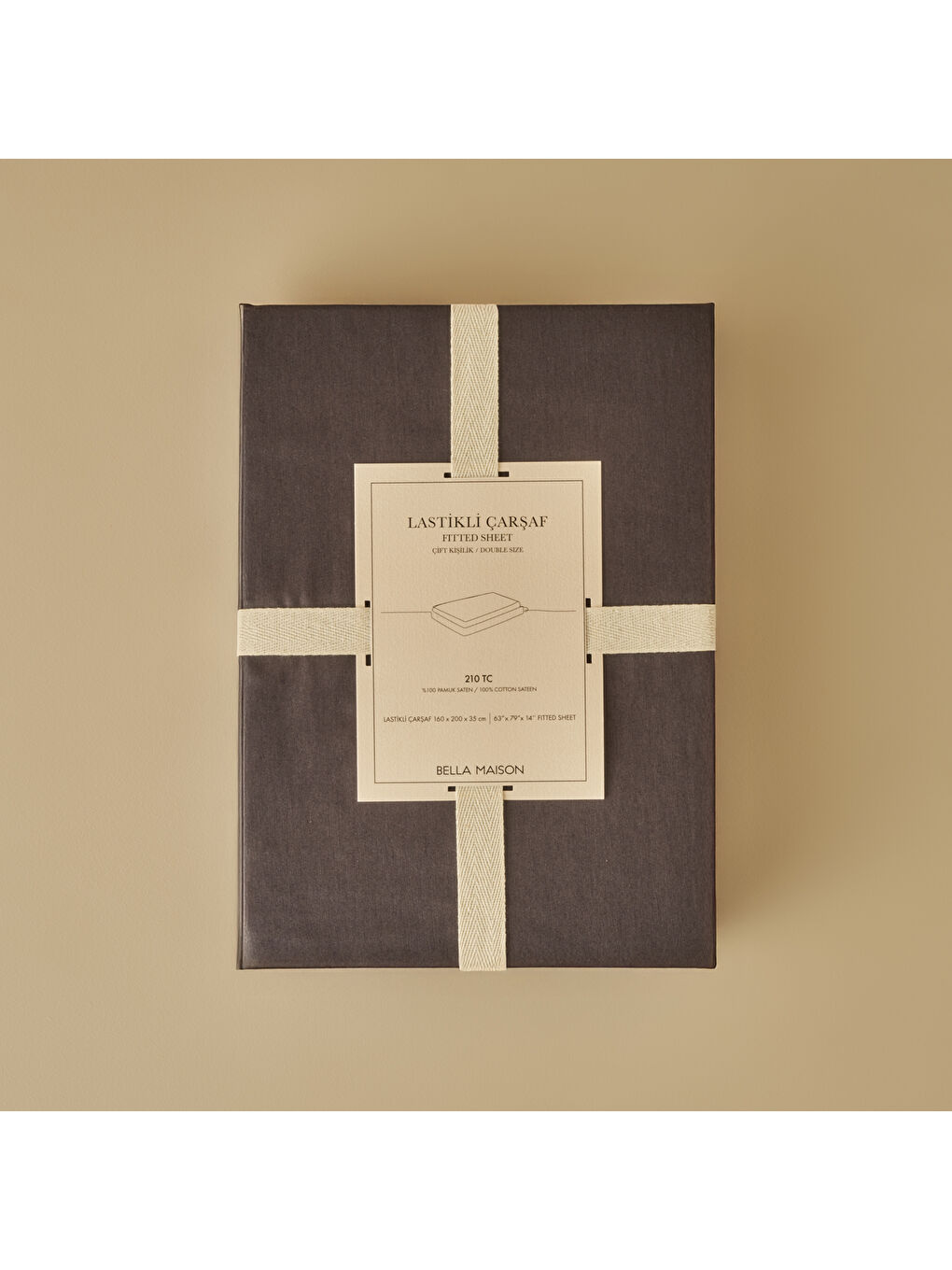%100 Pamuk Saten Supreme Çift Kişilik Lastikli Çarşaf Antrasit(160x200x35 cm)-2