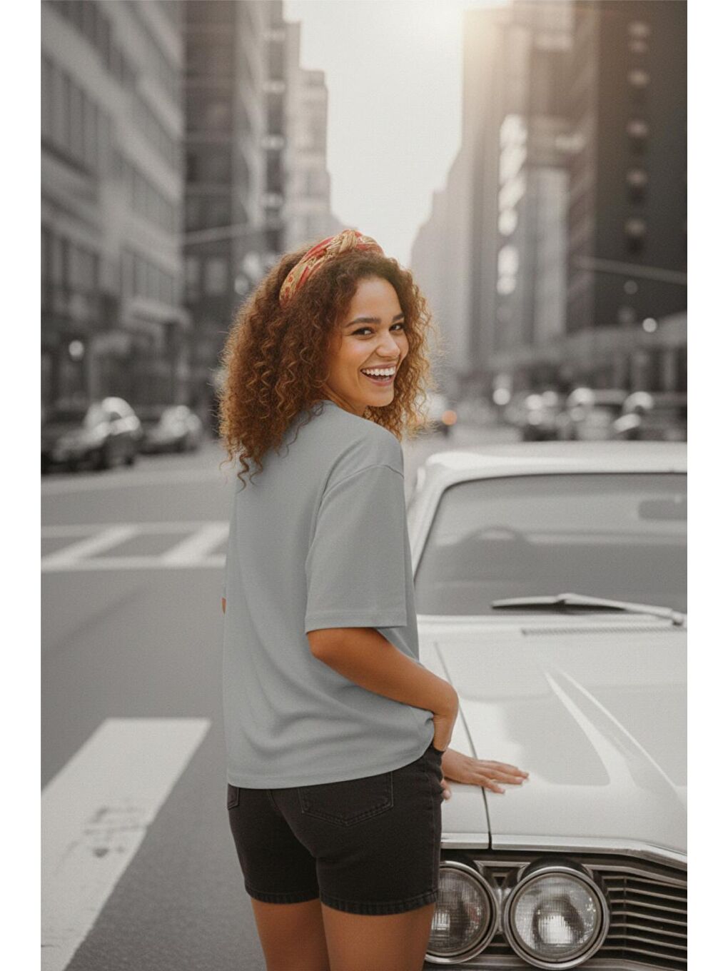 Gri Mily Kadın Oversize Basic Bisiklet Yaka Pamuklu T-Shirt Rahat Kesim Unisex Sevgili Kombini-2