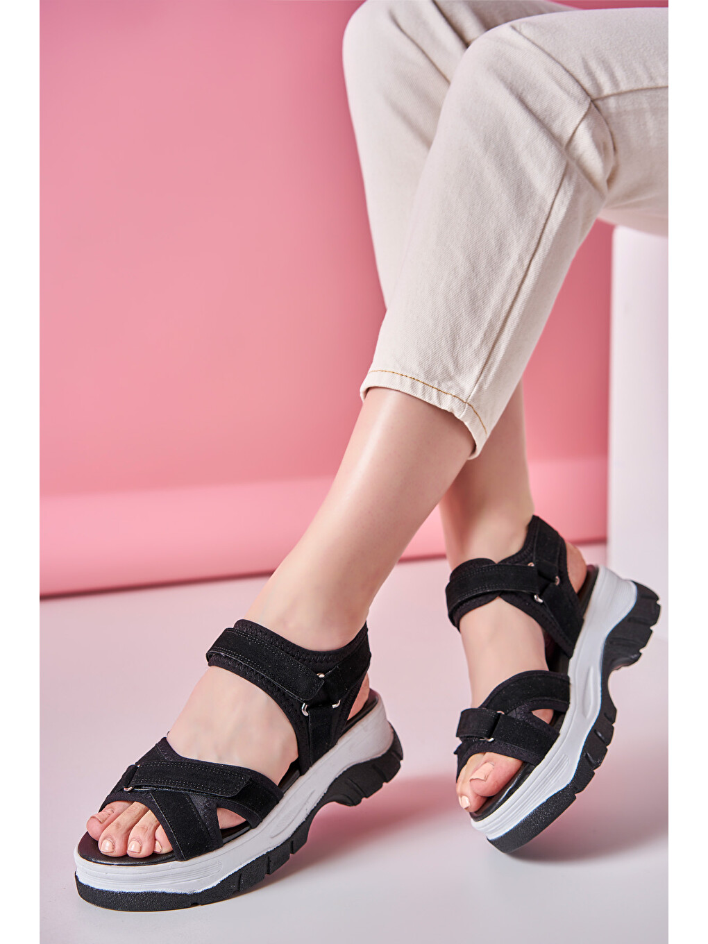 20S-6001 2FX Siyah Kadın Spor Sandalet-5