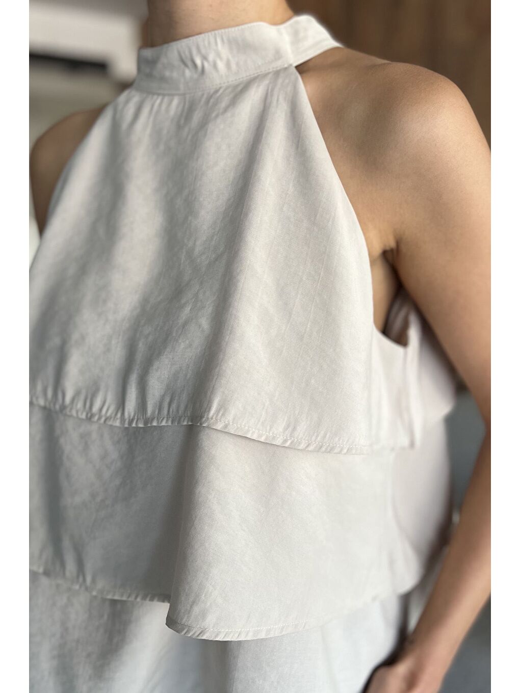 Bej Sıfır Kol Kat Kat Kadın Bluz-3