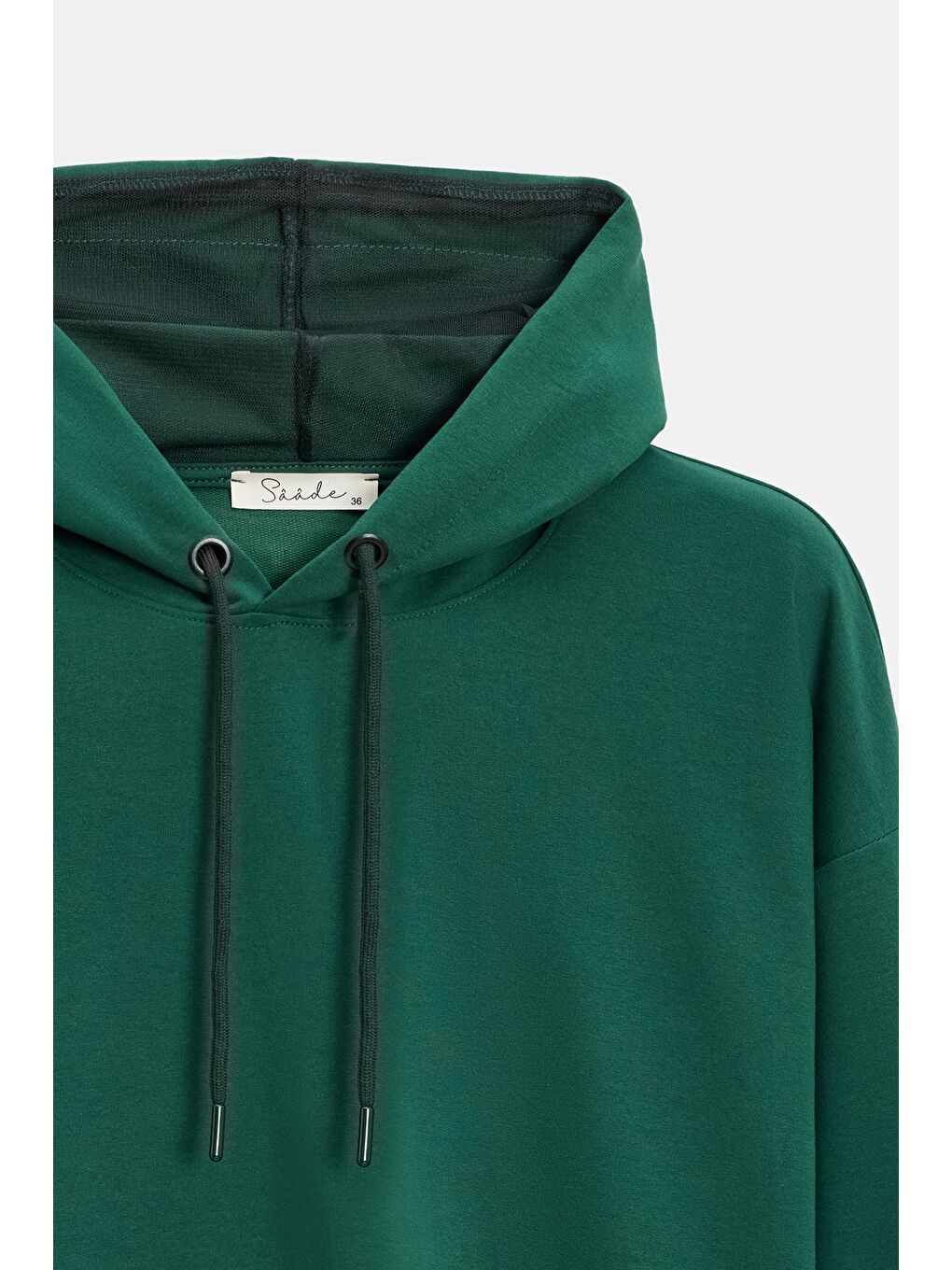 Yeşil Kadın Oversize Kapüşonlu Basic Hoodie Sweatshirt-1