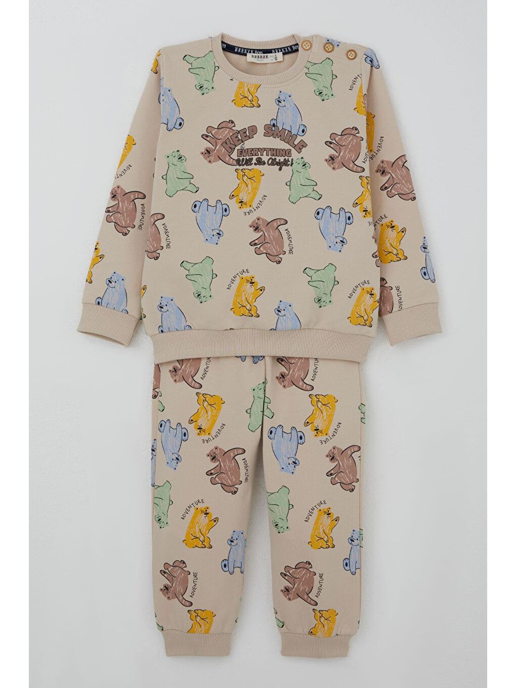 Erkek Çocuk Eşofman Takımı Motivasyon Temalı Sevimli Ayıcık Desenli Bej (1.5-5 Yaş)