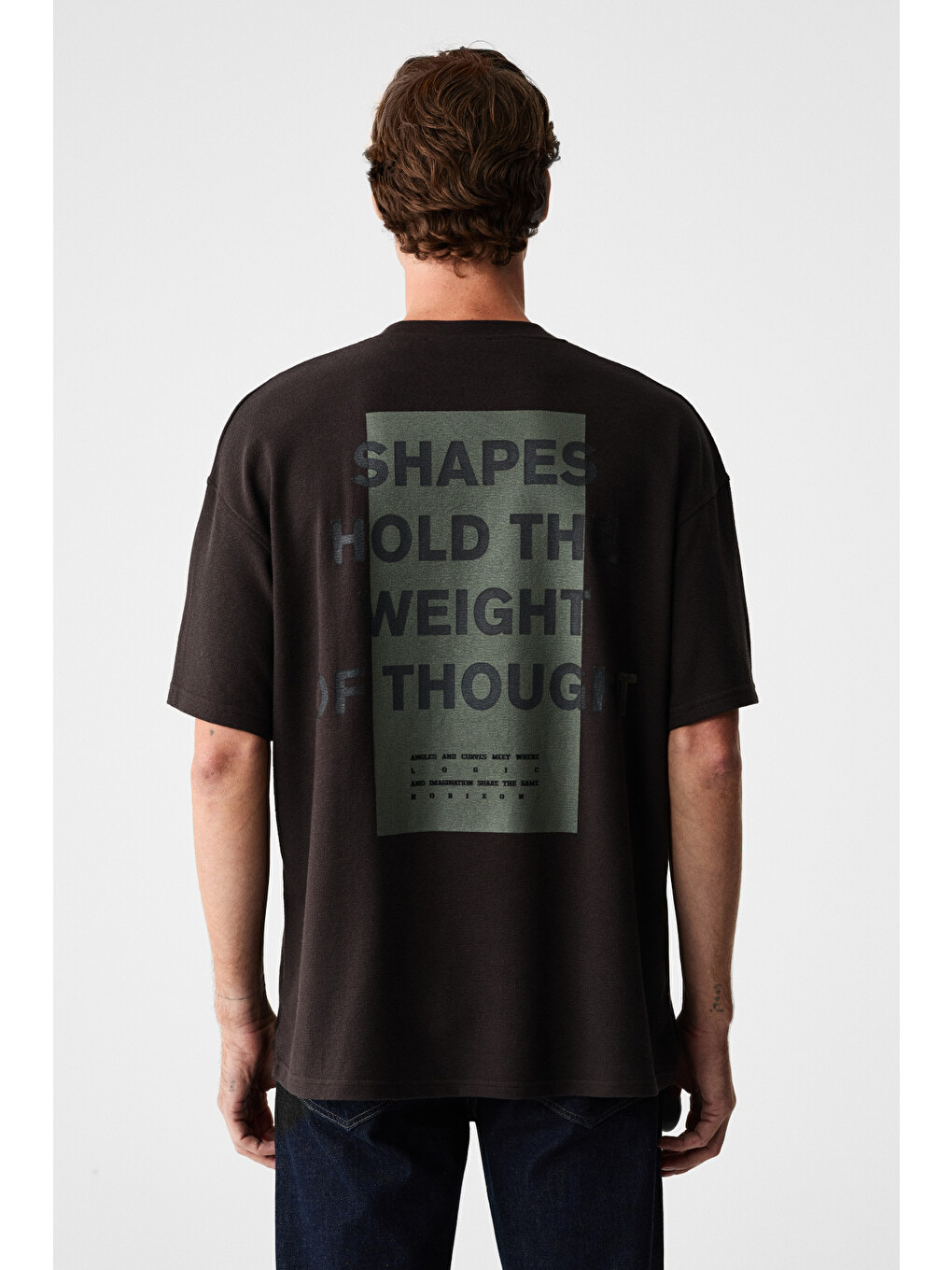 Kahverengi Angles Erkek %100 Organik Pamuk Baskılı Bisiklet Yakalı Oversize Acı Kahve T-shirt-5