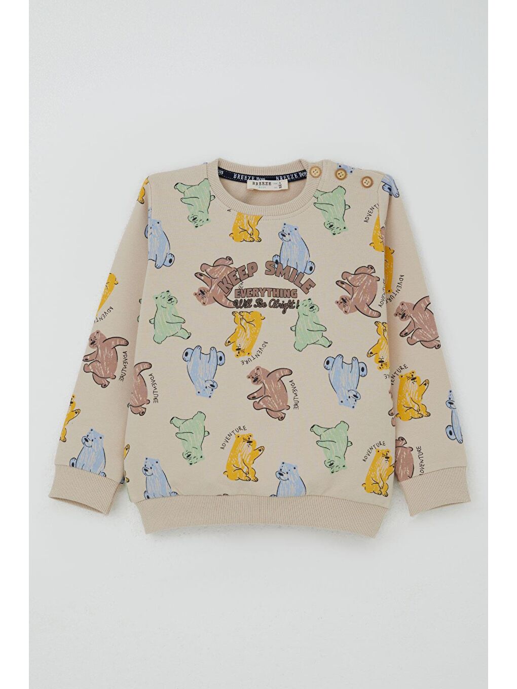 Erkek Çocuk Eşofman Takımı Motivasyon Temalı Sevimli Ayıcık Desenli Bej (1.5-5 Yaş)-1