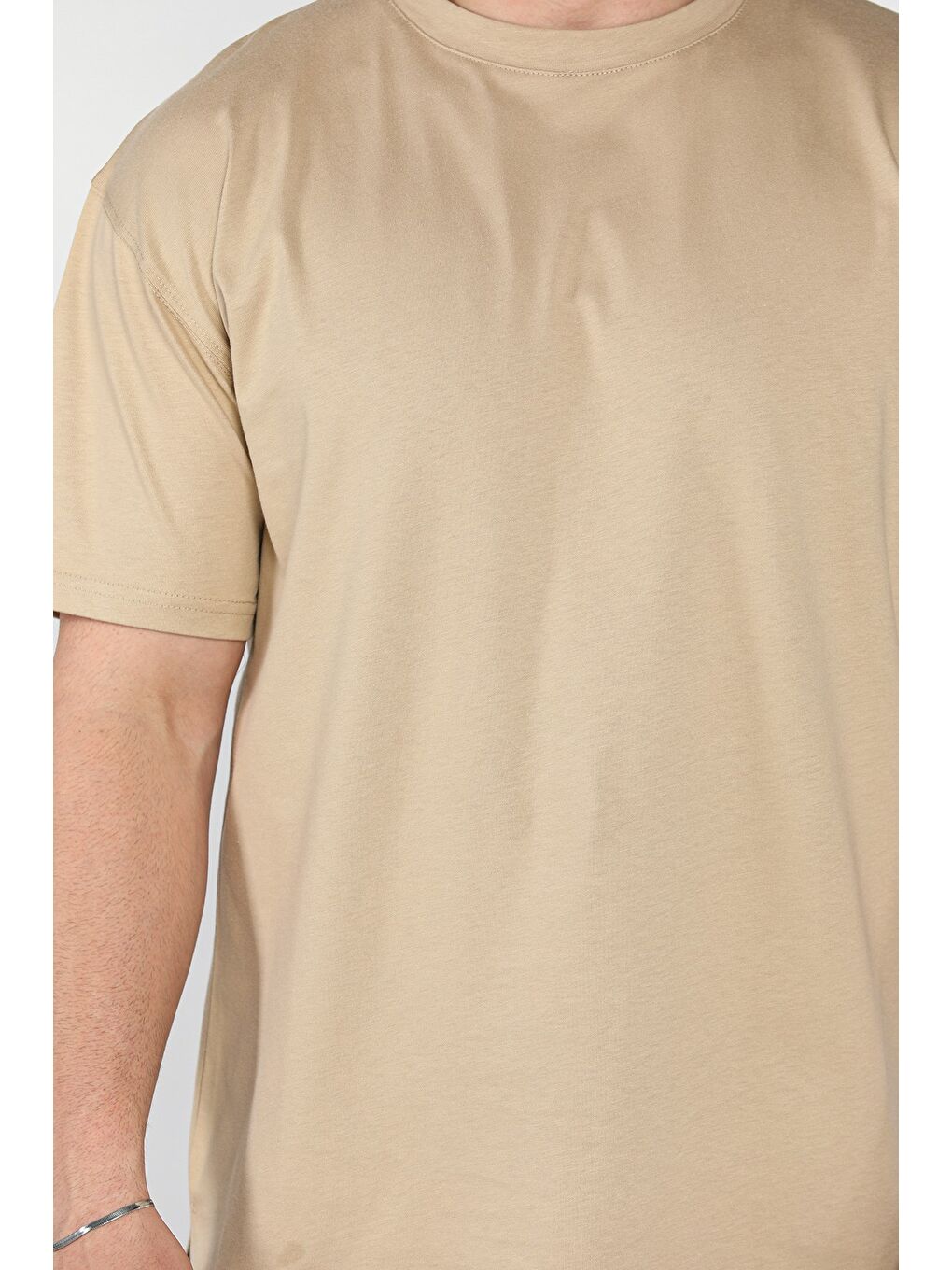 Bej Bisiklet Yaka Erkek Tişört-3