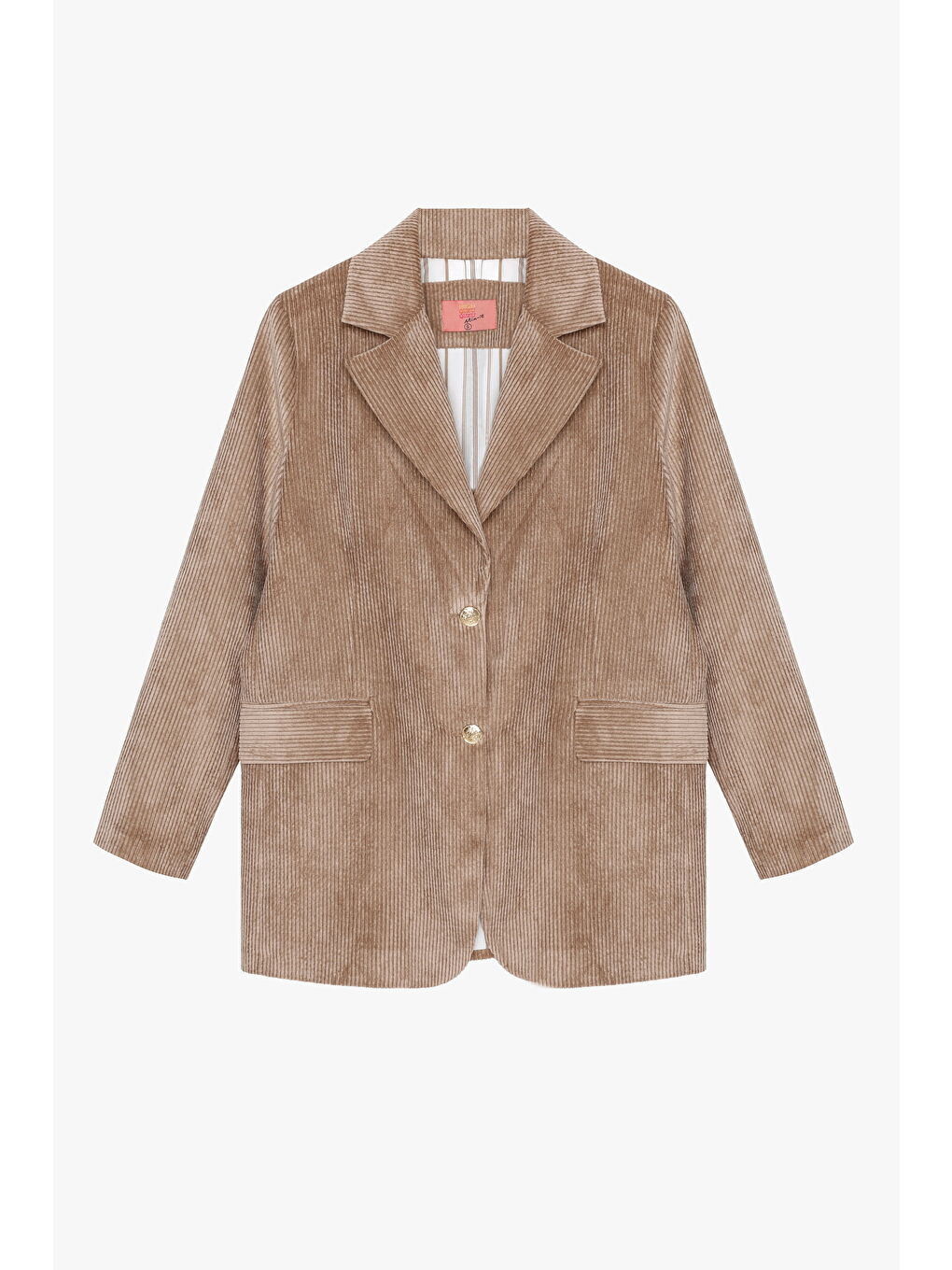 Kahverengi Broş Aksesuarlı Kadife Blazer Ceket Camel