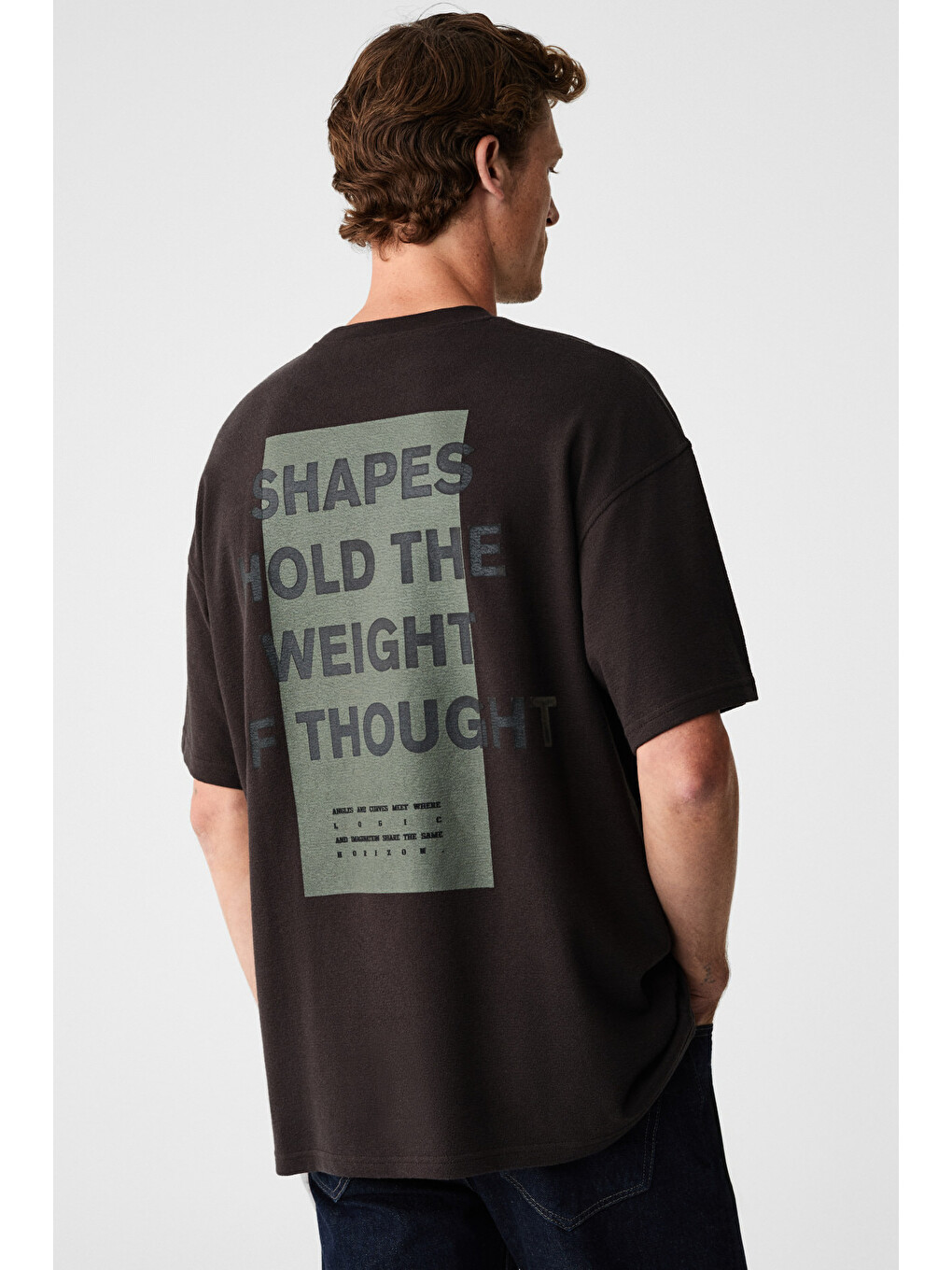 Kahverengi Angles Erkek %100 Organik Pamuk Baskılı Bisiklet Yakalı Oversize Acı Kahve T-shirt-6