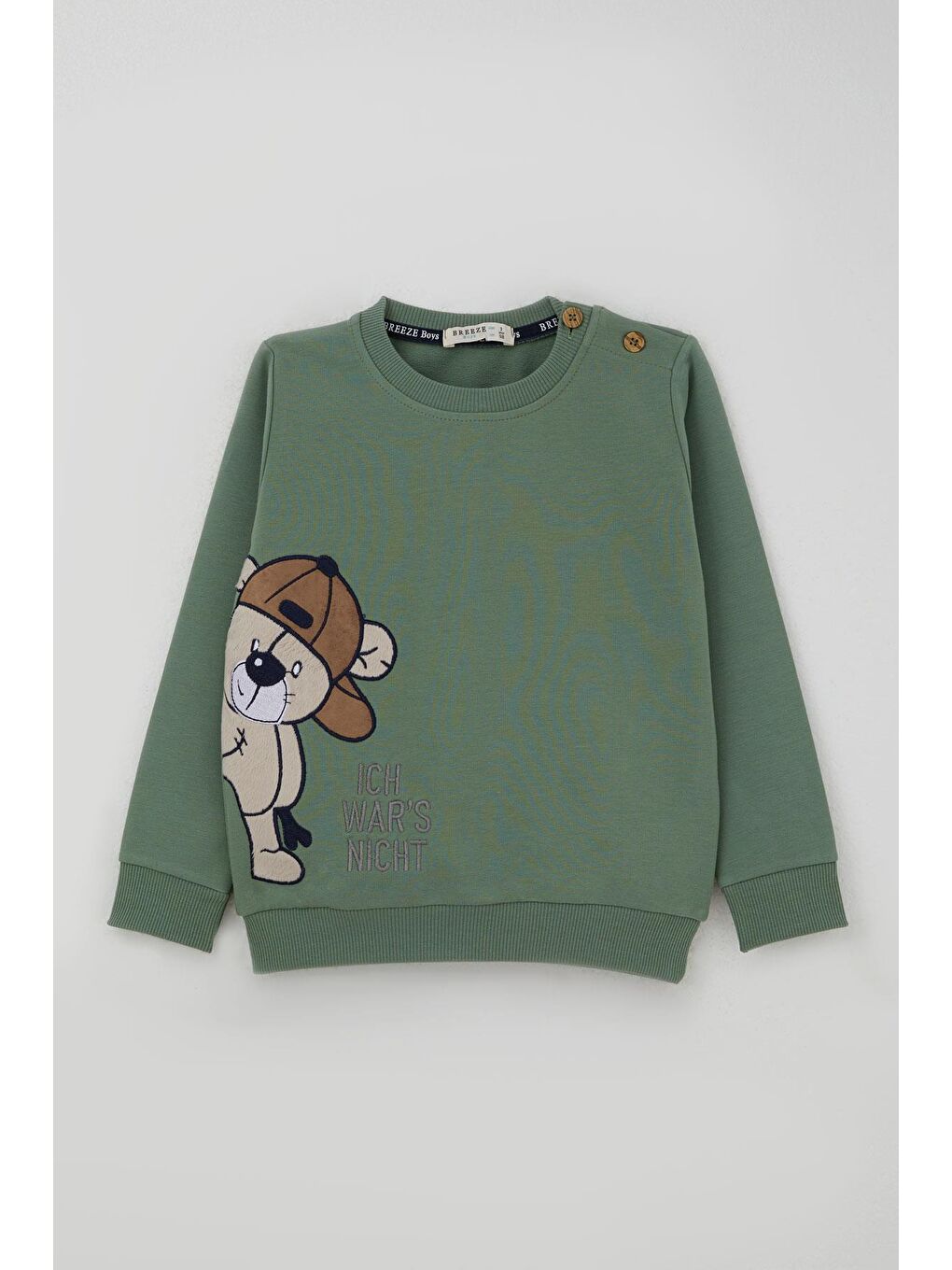 Erkek Çocuk Eşofman Takımı Sevimli Ayıcık Nakışlı Haki Yeşil (1-4 Yaş)-1