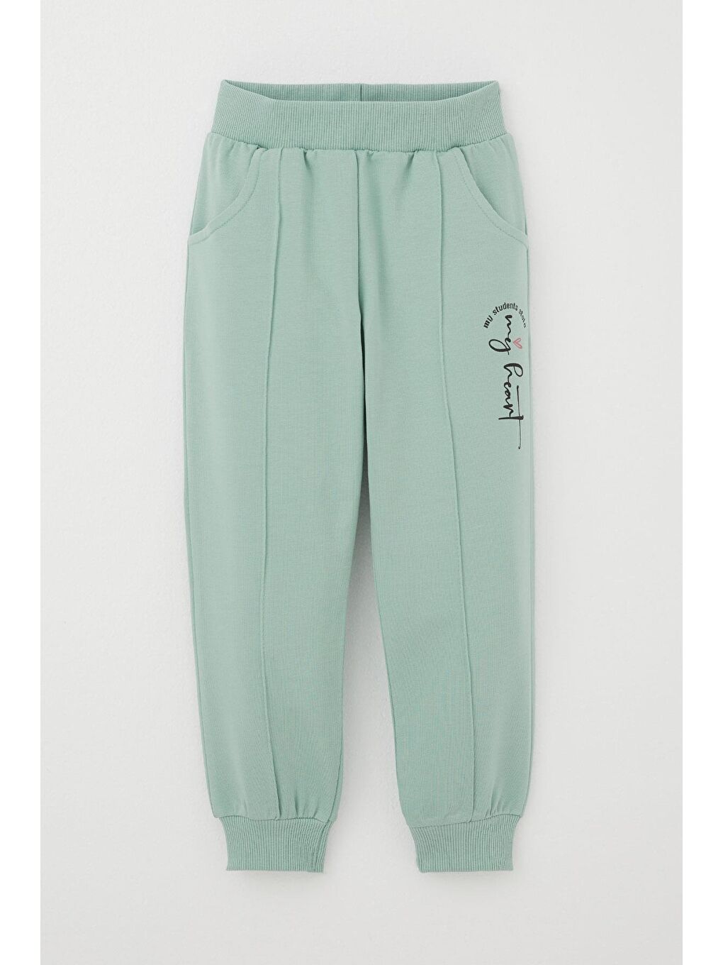 Turkuaz Kız Çocuk Eşofman Altı Çima Dikiş Detaylı Cepli Su Yeşili (3-7 Yaş)