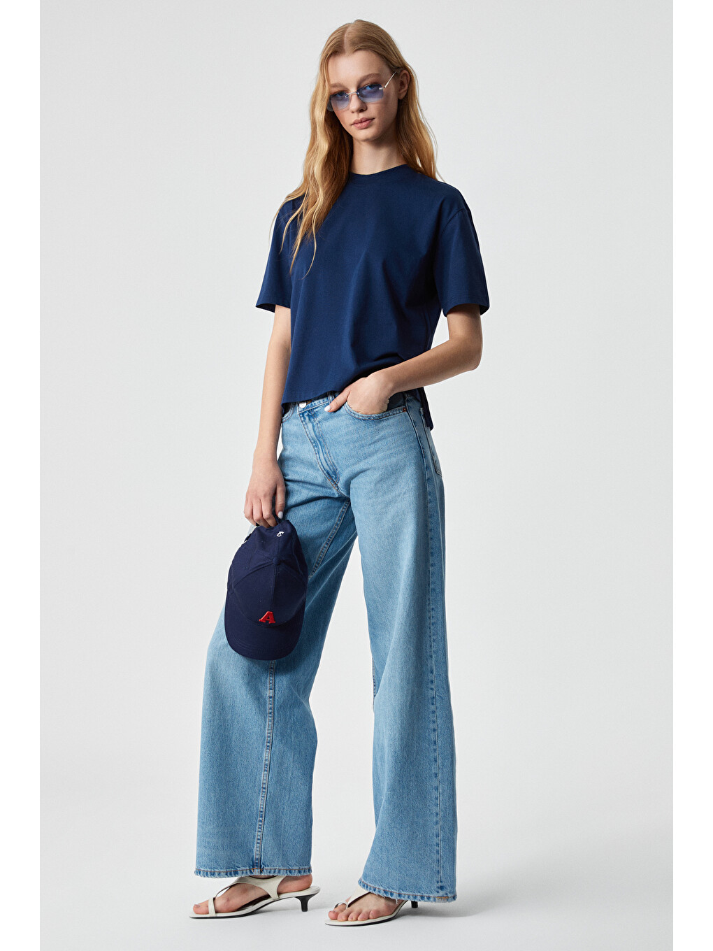 Remsos Kadın Oversize Bisiklet Yaka Kısa Kol Lacivert T-shirt-1