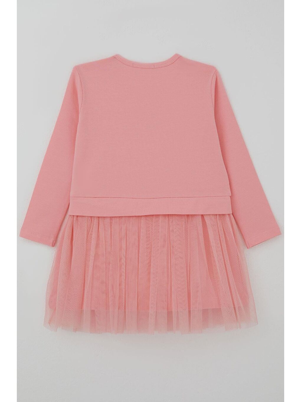 Kız Çocuk Uzun Kollu Elbise Çiçek Baskılı Tüllü Pembe (2-6 Yaş)-1