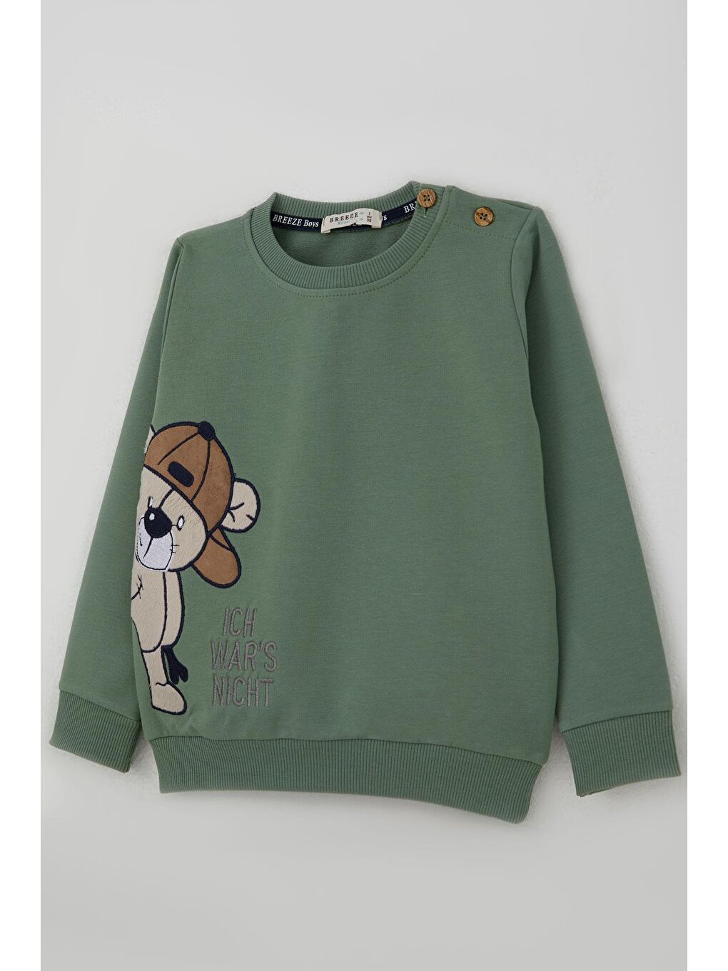 Erkek Çocuk Eşofman Takımı Sevimli Ayıcık Nakışlı Haki Yeşil (1-4 Yaş)-5