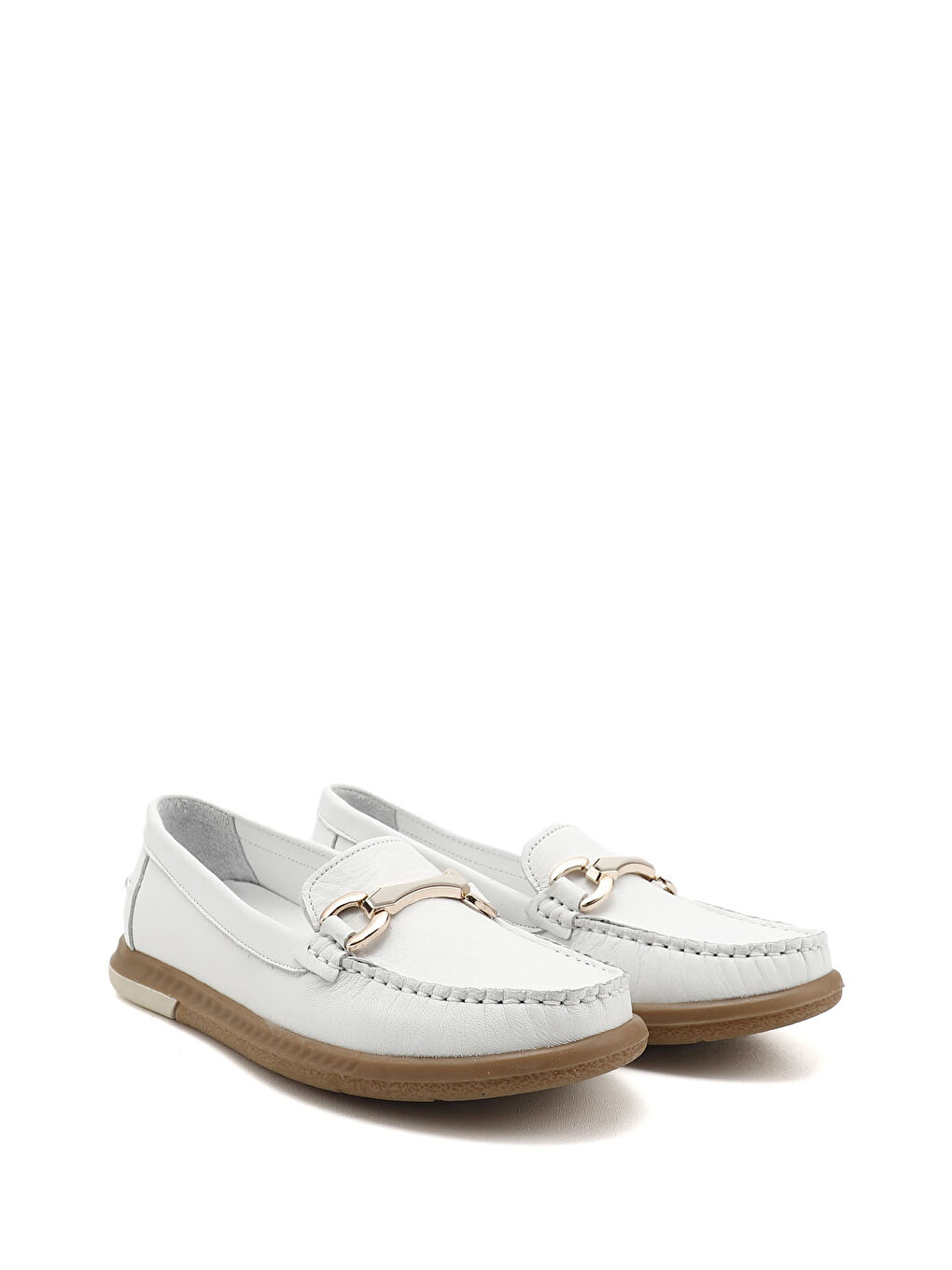 Beyaz Kadın BEYAZ-AÇIK GRİ Tokalı Rok Hakiki Deri Comfort Loafer-1