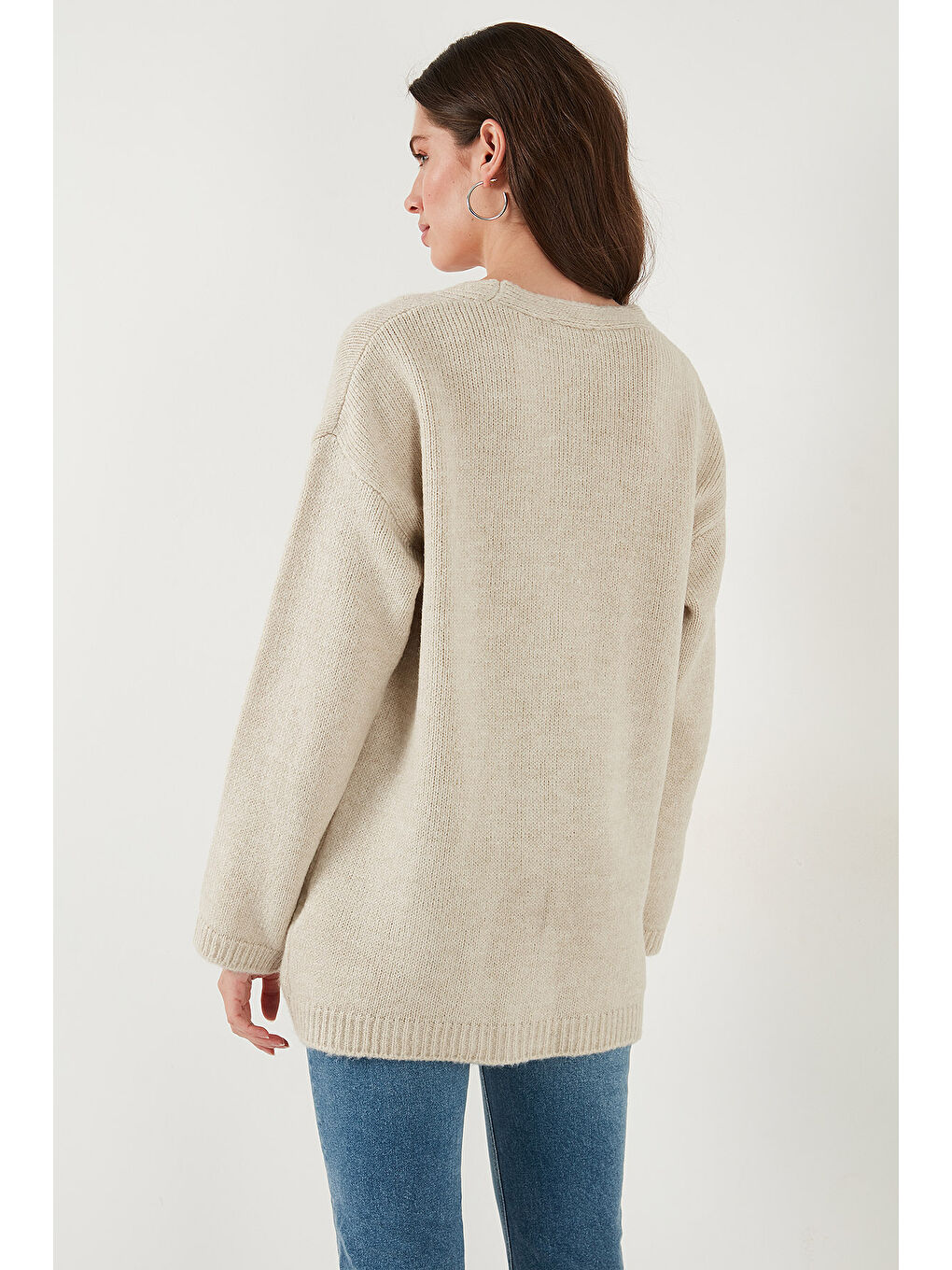 Bej Regular Fit V Yaka Düğmeli Triko Hırka 4616229-6