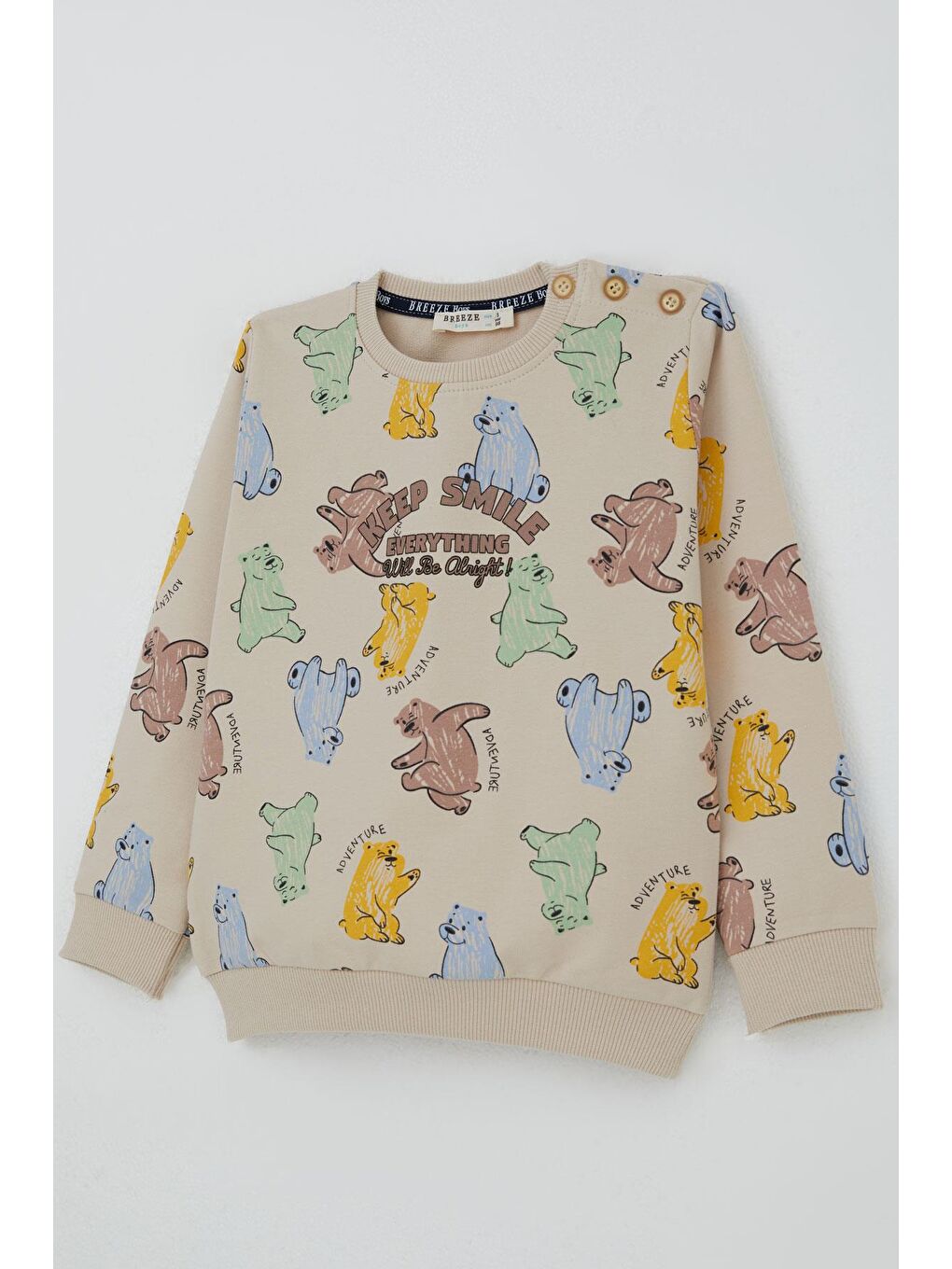 Erkek Çocuk Eşofman Takımı Motivasyon Temalı Sevimli Ayıcık Desenli Bej (1.5-5 Yaş)-5