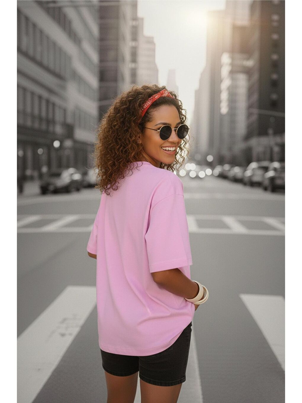Pembe Mily Kadın Oversize Basic Bisiklet Yaka Pamuklu T-Shirt Rahat Kesim Unisex Sevgili Kombini-2