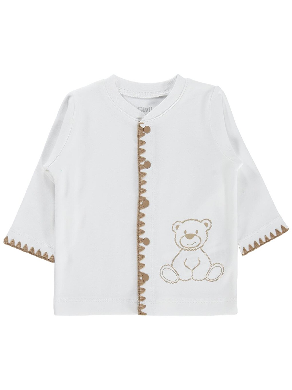 Baby Oturan Tatlı Ayı Baskılı 1-9 Ay Pijama Takımı - Ekru-1