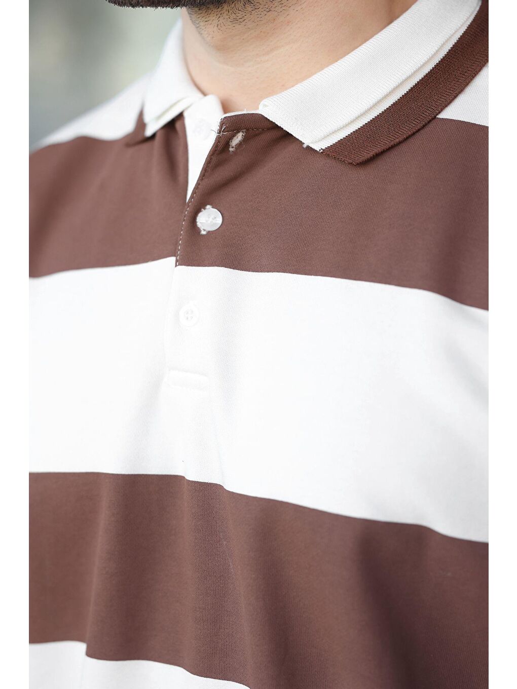 Kahverengi Çizgili Polo Yaka Erkek Kazak E7173-1